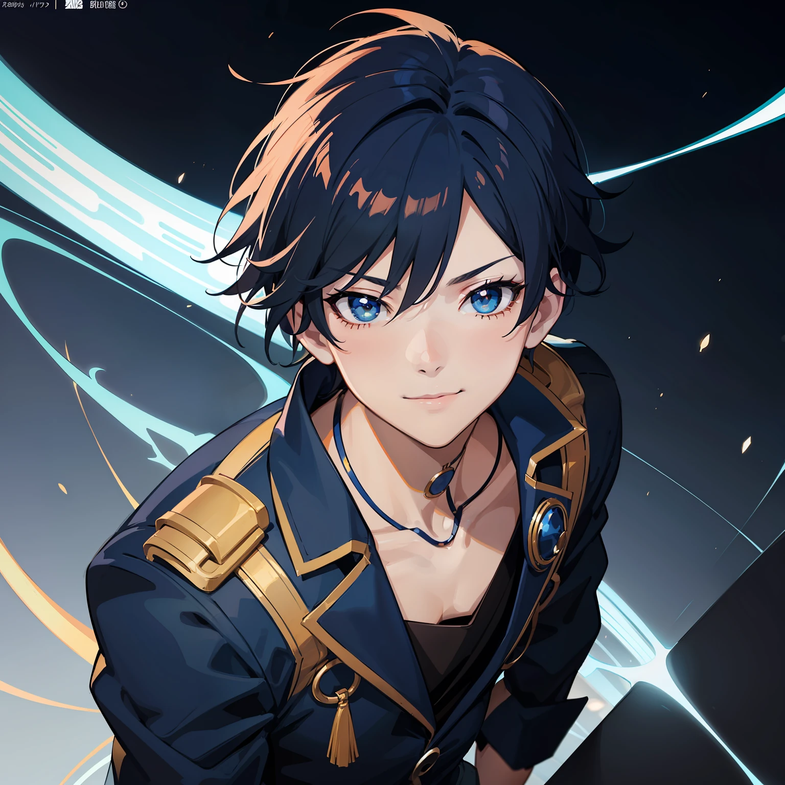 Anime - Boy with Ultramarine Hair,a smile, Anime Style 4k,Suit style, Ultramarine Hair Boy,Brown eyes,Anime 4K Wallpapers, Anime art wallpaper 8k, anime character art, Anime boy with blue and brown hair, Digital art at Pixiv,Detailed anime character art from Art Station Pixiv, anime art wallpaper 4k,Colorless background