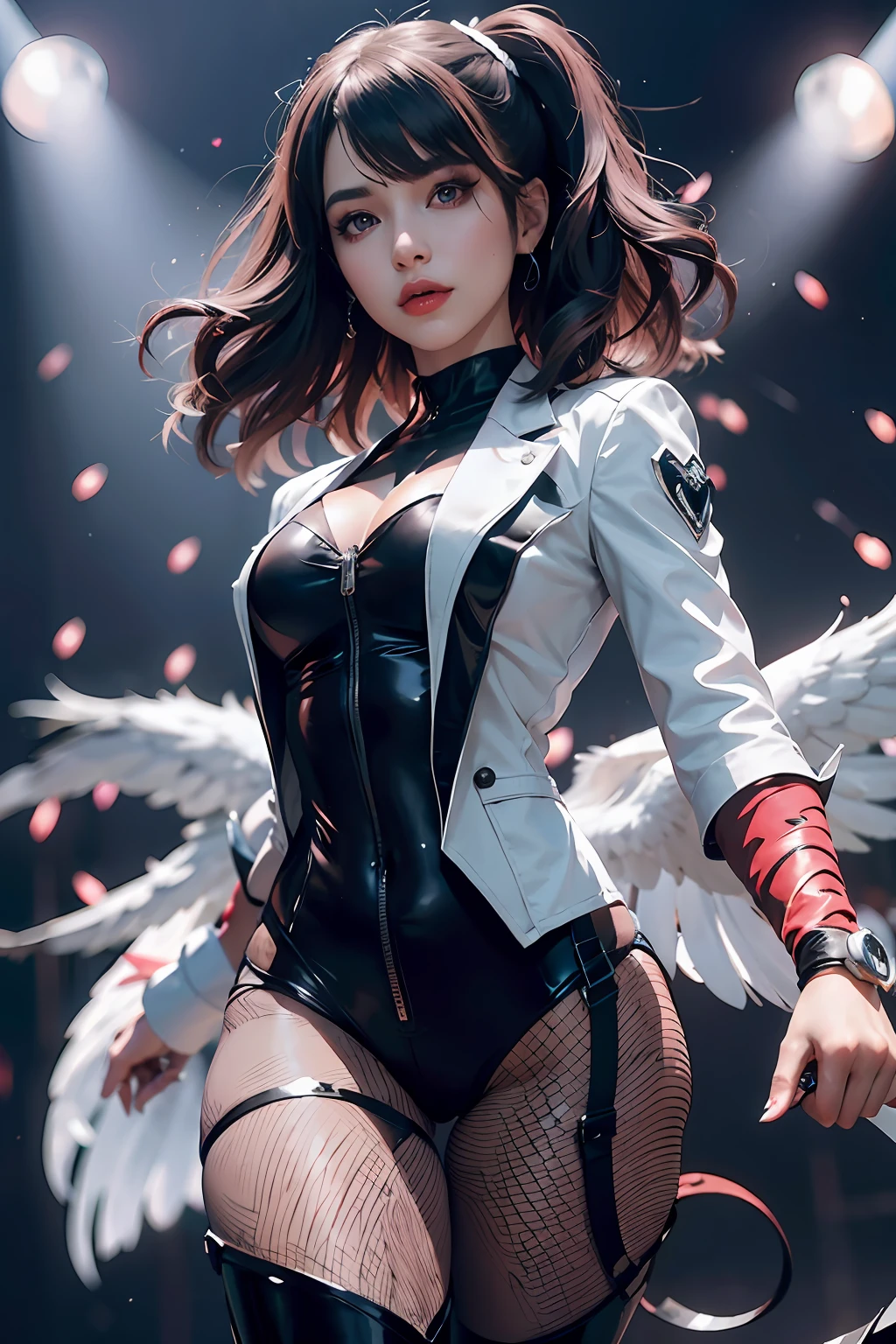 araffe dressed in a black and white outfit with wings, ig model | artgerm, in the style artgerm, amouranth as a super villain, katarina from league of legends, 8k artgerm bokeh, moira from overwatch, extremely detailed artgerm, range murata and artgerm, style artgerm
