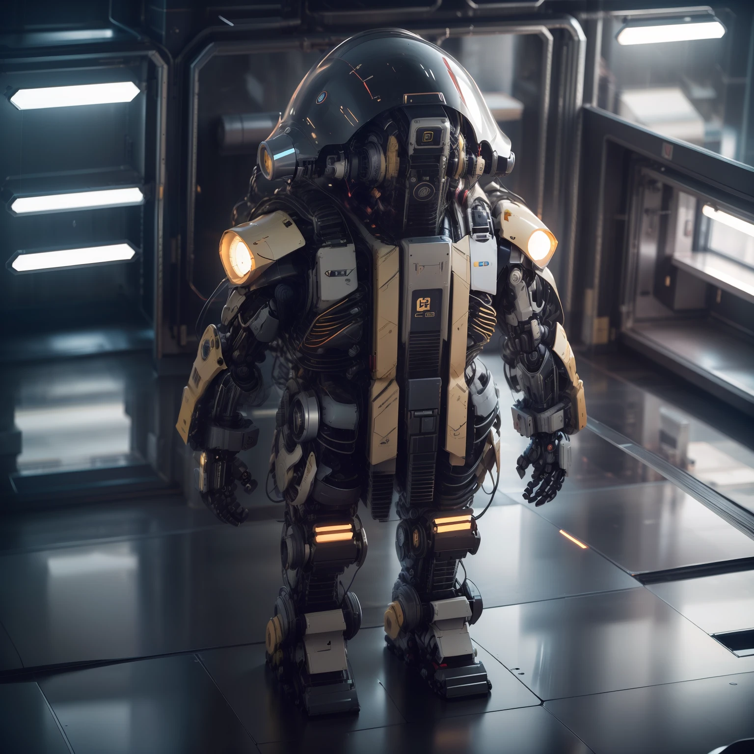 "robot, ultra detalhado, full body, cores vibrantes ,isometric view, vista perspectiva, full body, raios cinza e fogo, moderno e futurista.", fundo cinza desfocado, isometric view, vista perspectiva, full body