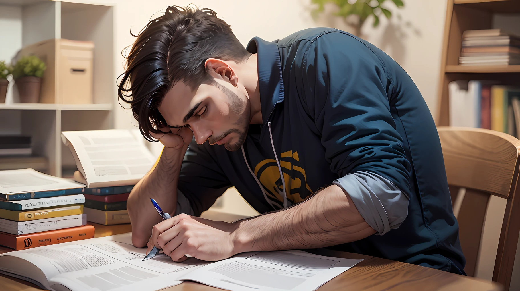 jovem pai trabalhando duro, estudando, aprendendo com os erros, 7k --auto
