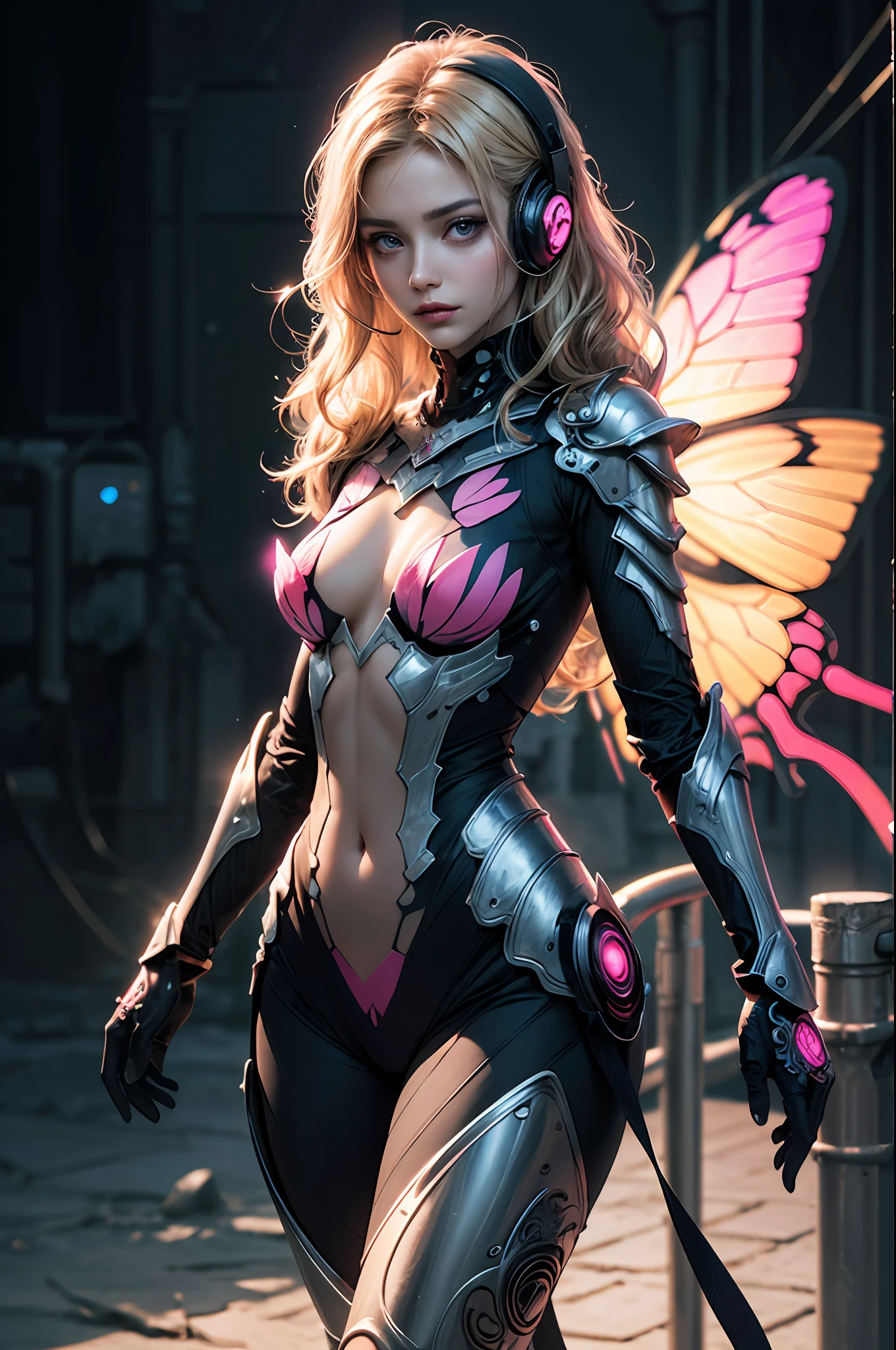 (Artwork of exceptional craftsmanship),(Detailed illustrations,(Very ideal anatomy),Very detailed and detailed drawing,Delicate lines with slow and rapid,(Realistic texture expression)),[Color tressed main line],[Background of the Institute],HENTAI ANIME (CYBERGirl (Beautiful fece) Skinny 13 years old) (Voluminous wavy platinum blonde) cyborgs,(((Butterfly wings) Magenta-pink Papillon cybernean armor) Cyber Headset) [Aurora Armor [Through the material]],(Science Fiction Mechanical [Bioengineering]),(Perfectly proportioned),(Fine and beautiful skin expression [realistic skin detail]),[Design built to the highest level,[Advanced structural understanding of materials],Ideal color coordination],(Intricate and beautiful decoration [Dense detail]),(More on shiny hair),[Perfect hand details [Beautiful Finger]],(Beautiful perfect face [Realistic face details]),[Clear gaze],[long and beautiful eyelashes],[Perfect eye details (Eyes beautifully drawn down to the smallest detail)],(detaileds,high-detail),([Precision Detail],[multi-layer texture],HighQuality,hight resolution),[(Accurate simulation of light-material interactions),Understanding Airflow,Mechanically correct representation],[Visual art that conveys a sense of narrative] [Full body like],[[Desaturation]].