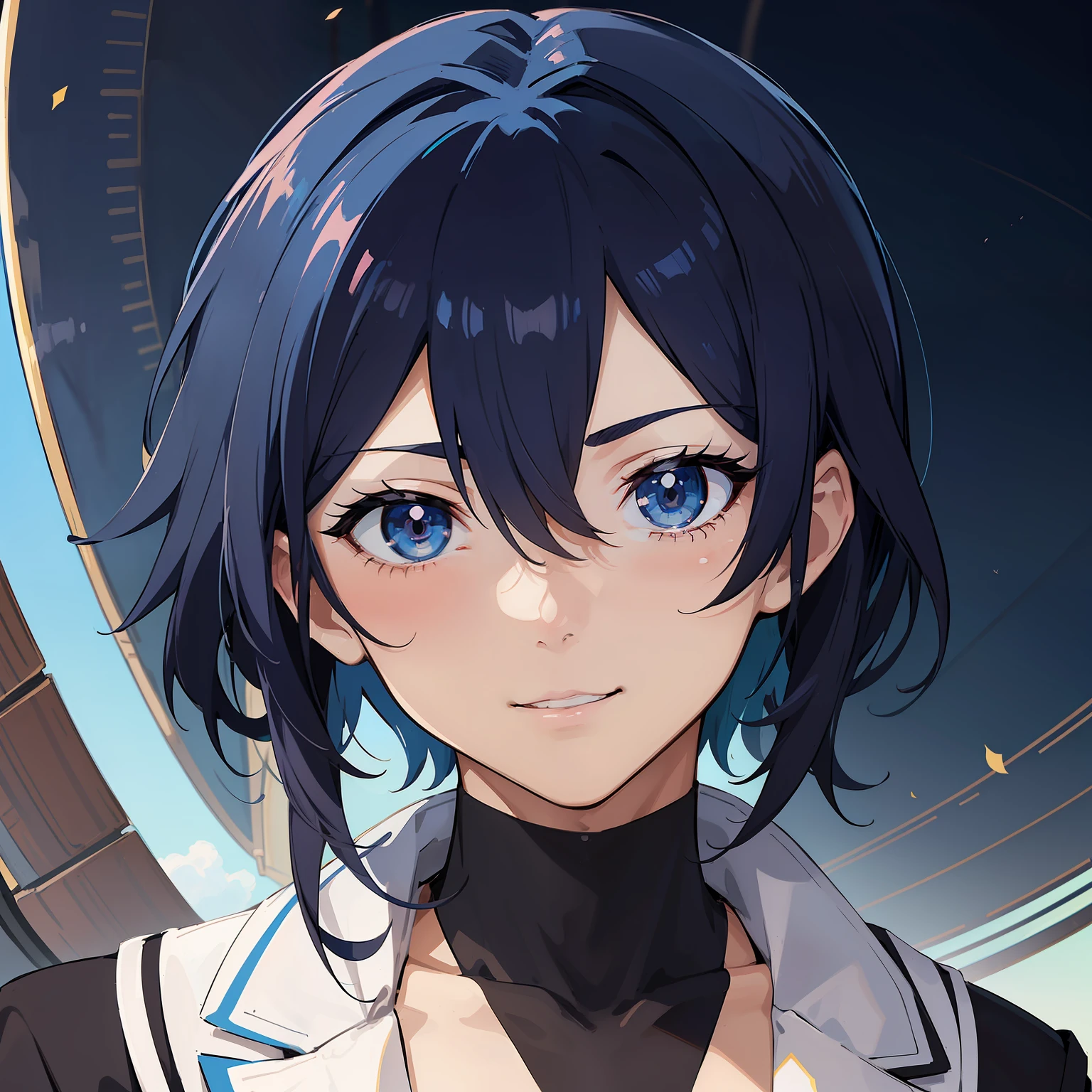Anime - Boy with Ultramarine Hair,a smile, Anime Style 4k,Suit style, Ultramarine Hair Boy,Brown eyes,Anime 4K Wallpapers, Anime art wallpaper 8k, anime character art, Anime boy with blue and brown hair, Digital art at Pixiv,Detailed anime character art from Art Station Pixiv, anime art wallpaper 4k,Colorless background