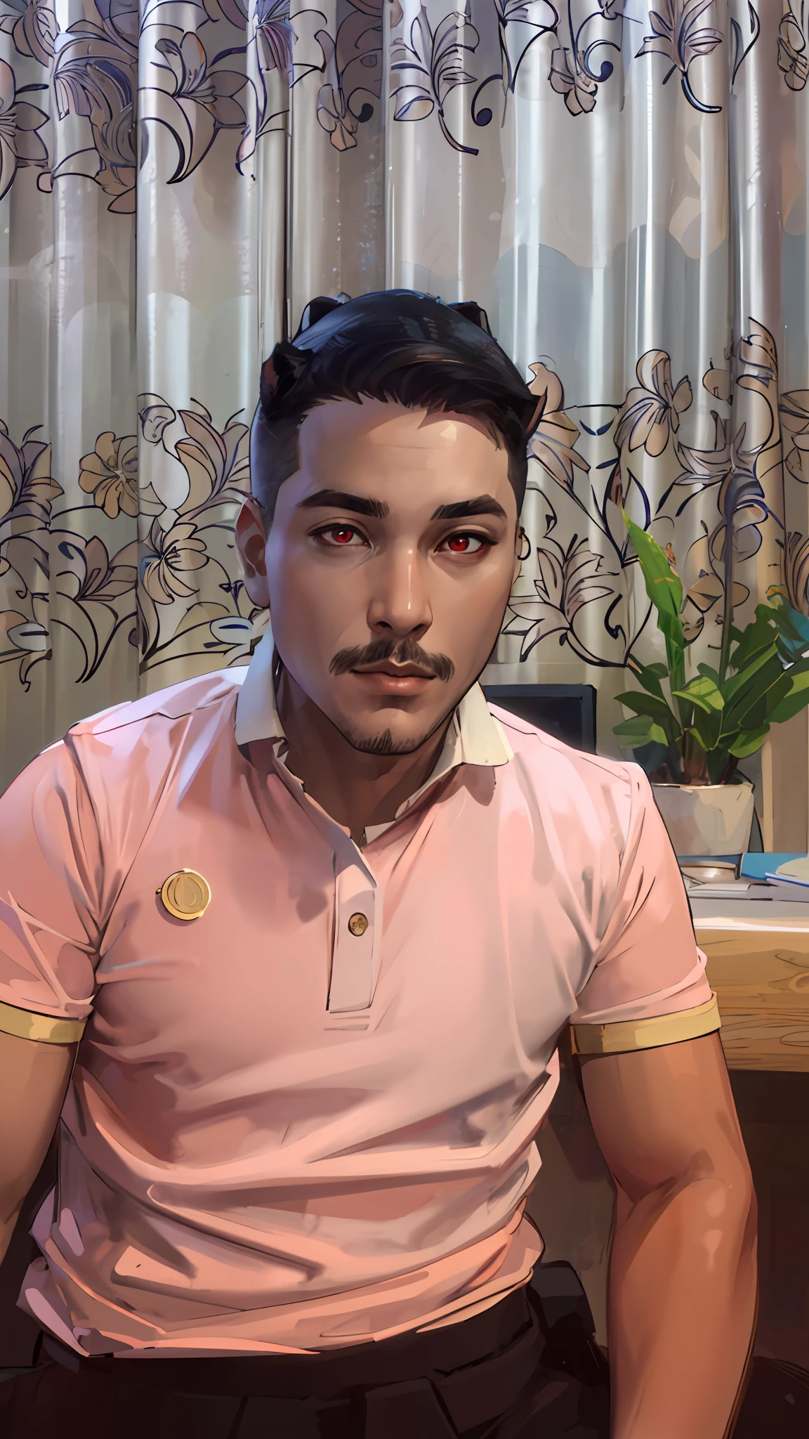 (masterpiece, best quality, ultra-detailed, highres, best illustration),perfect face, ((solo, solo focus)),sidelighting, lustrous skin,(bloom), (shine), ray tracing,solo,solo,animal ears, 1boy, solo, male focus, facial hair,red eyes , looking at viewer, beard, red hair, mustache, wings, lips,cat ears,depth_of_field,very detailed background,extreme light and shadow,(detailed eyes), (beautiful) beautiful detailed eyes, perfect lighting , perfect anatomy,(extremely detailed illustrated 8k wallpaper),(masterpiece), (best quality), (ultra-detailed), (best illustration),(best shadow) , vivid colors,