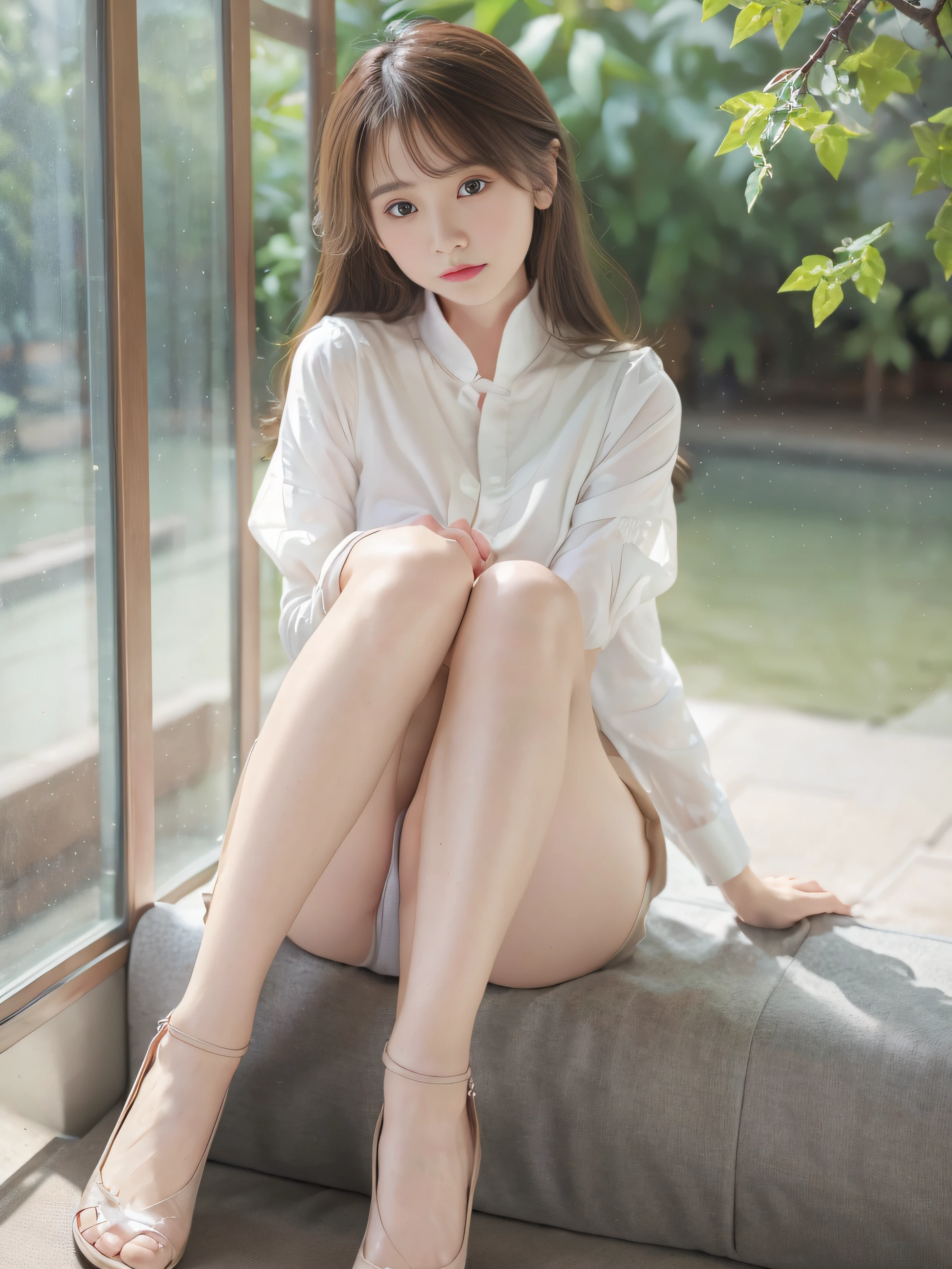 ulzzang -6500-v1.1, (Raw photo:1.2), (Photorealsitic:1.4), a beautiful detailed girl, extremely detailed eye and face, beatiful detailed eyes, Ridiculous, unbelievable Ridiculous, huge filesize, ultra-detailliert, hight resolution, ighly detailed, top-quality, ​masterpiece, Chemomimi, ((White wet shirt)),(Protruding out,(The shape of the pubic area is clear)),a picture, ighly detailed, nffsw, unification, 8k wallpaper, magnifica, finely detail, ​masterpiece, top-quality、Highly detailed ticker uniform 8K wallpaper、Facial light、电影灯光、a 18 year old girl、((witheout panties))、((dynamicposes)))、(camel's toe)、(half)、(Sitting with your knees bent and your legs spread))