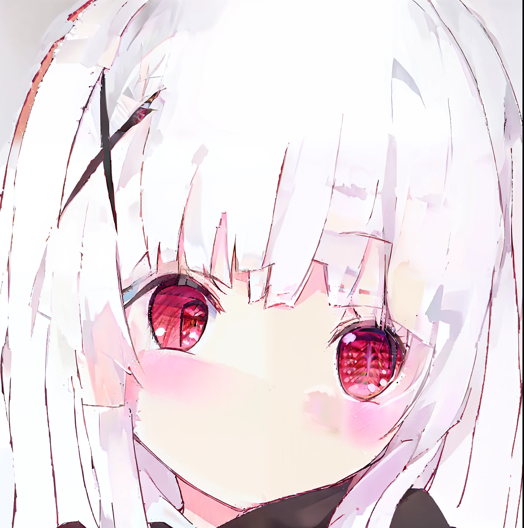Anime girl with white hair, red eyes and black shirt, extremely cute anime girl face, cute anime face, anime visual of a cute girl, white haired Cangcang, black anime pupils in her eyes, shikamimi, Cute natural anime face, white-haired god, White-haired, Detailed anime soft face, large cute anime eyes, with glowing red eyes
