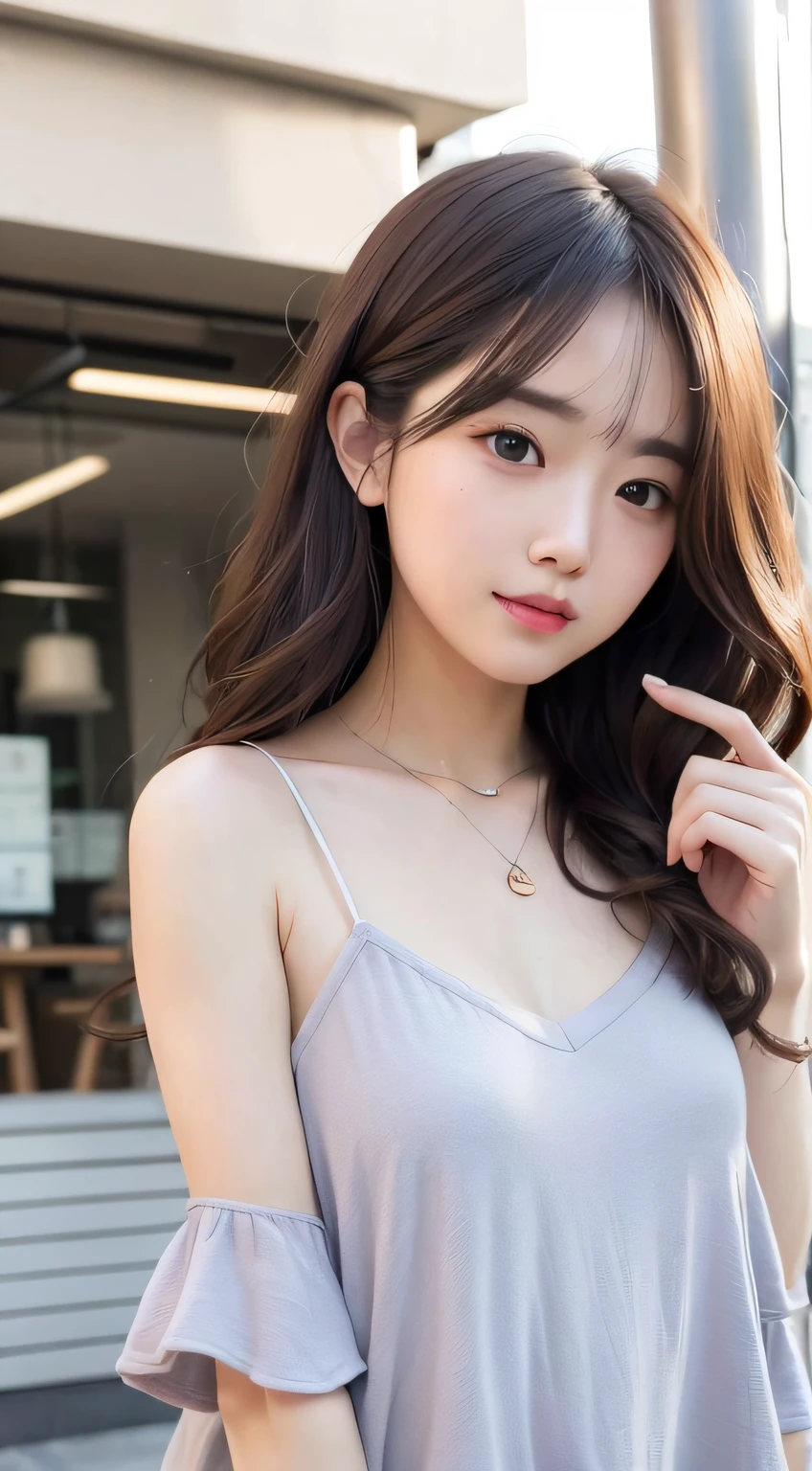 Girl with Camera、mix4、(8K、Raw photography、top-quality、masterpiece:1.2)、(realisitic、Photorealsitic:1.37)、1girl in、cute little、A city scape、natta、Sateen、Wetty、profetional lighting、photon maping、Radio City、physically-based renderingt、Gradient Brunette Hair、short curly hair、a handsome、Girly、White Ball Set、superior image quality、hight resolution、1080p、(Clear face)、(Detailed face description)、(Detailed hand description)、(masuter piece)、(Exquisite CG)、 extreme light and shadows、hair messy、masterpiece、abundant detail、(Exquisite facial features)、(Top image quality)、(masterpiece)、(Eye of Detail)、Looking forward to your eyes、Delicate collarbones、((Casual wear))、