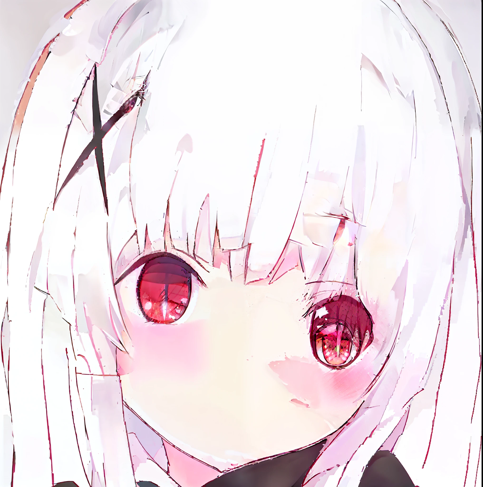 Anime girl with white hair, red eyes and black shirt, extremely cute anime girl face, cute anime face, anime visual of a cute girl, white haired Cangcang, black anime pupils in her eyes, shikamimi, Cute natural anime face, white-haired god, White-haired, Detailed anime soft face, large cute anime eyes, with glowing red eyes