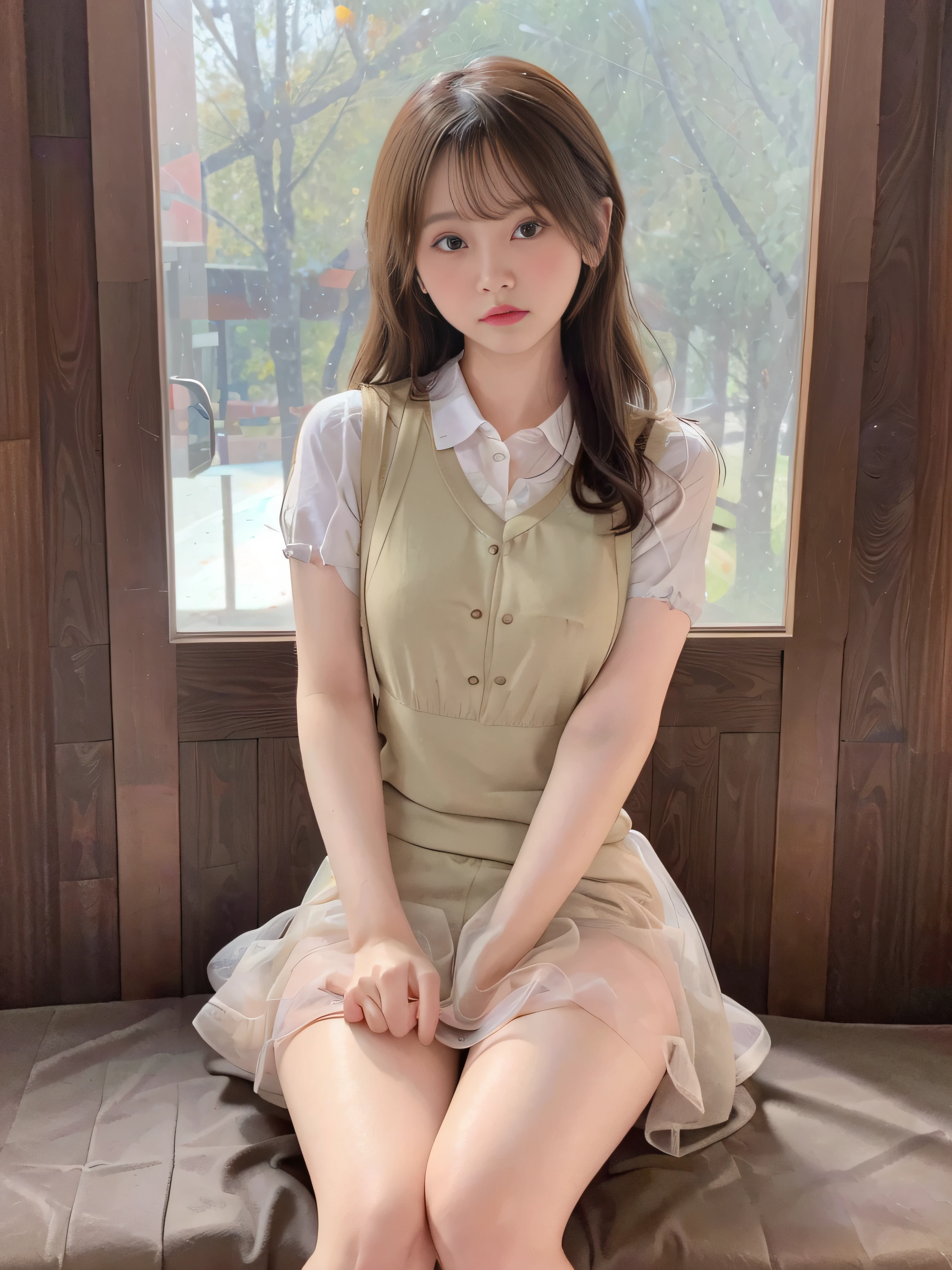 ulzzang -6500-v1.1, (Raw photo:1.2), (Photorealsitic:1.4), a beautiful detailed girl, extremely detailed eye and face, beatiful detailed eyes, Ridiculous, unbelievable Ridiculous, huge filesize, ultra-detailliert, hight resolution, ighly detailed, top-quality, masterpiece, Chemomimi, ((Nude Suspenders)),(Protruding out,(The shape of the pubic area is clear)), Very short miniskirt, a picture, ighly detailed, nffsw, unification, 8k wallpaper, magnifica, finely detail, masterpiece, top-quality、Highly detailed ticker uniform 8K wallpaper、Facial light、电影灯光、a 18 year old girl、((witheout panties))、((dynamicposes)))、(camel's toe)、(half)、(Sitting with your knees bent and your legs spread))