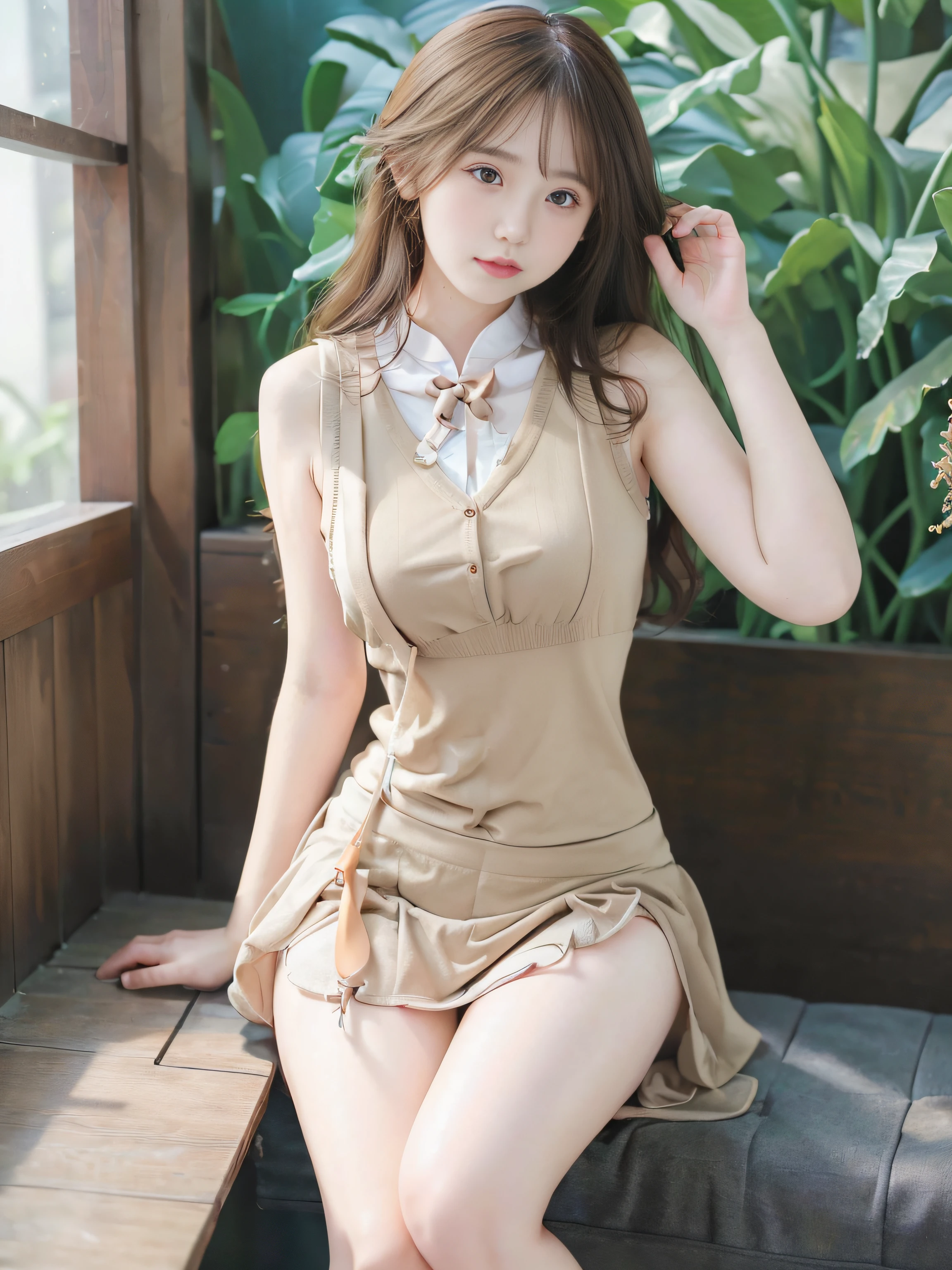 ulzzang -6500-v1.1, (Raw photo:1.2), (Photorealsitic:1.4), a beautiful detailed girl, extremely detailed eye and face, beatiful detailed eyes, Ridiculous, unbelievable Ridiculous, huge filesize, ultra-detailliert, hight resolution, ighly detailed, top-quality, masterpiece, Chemomimi, ((Nude Suspenders)),(Protruding out,(The shape of the pubic area is clear)), Very short miniskirt, a picture, ighly detailed, nffsw, unification, 8k wallpaper, magnifica, finely detail, masterpiece, top-quality、Highly detailed ticker uniform 8K wallpaper、Facial light、电影灯光、a 18 year old girl、((witheout panties))、((dynamicposes)))、(camel's toe)、(half)、(Sitting with your knees bent and your legs spread))