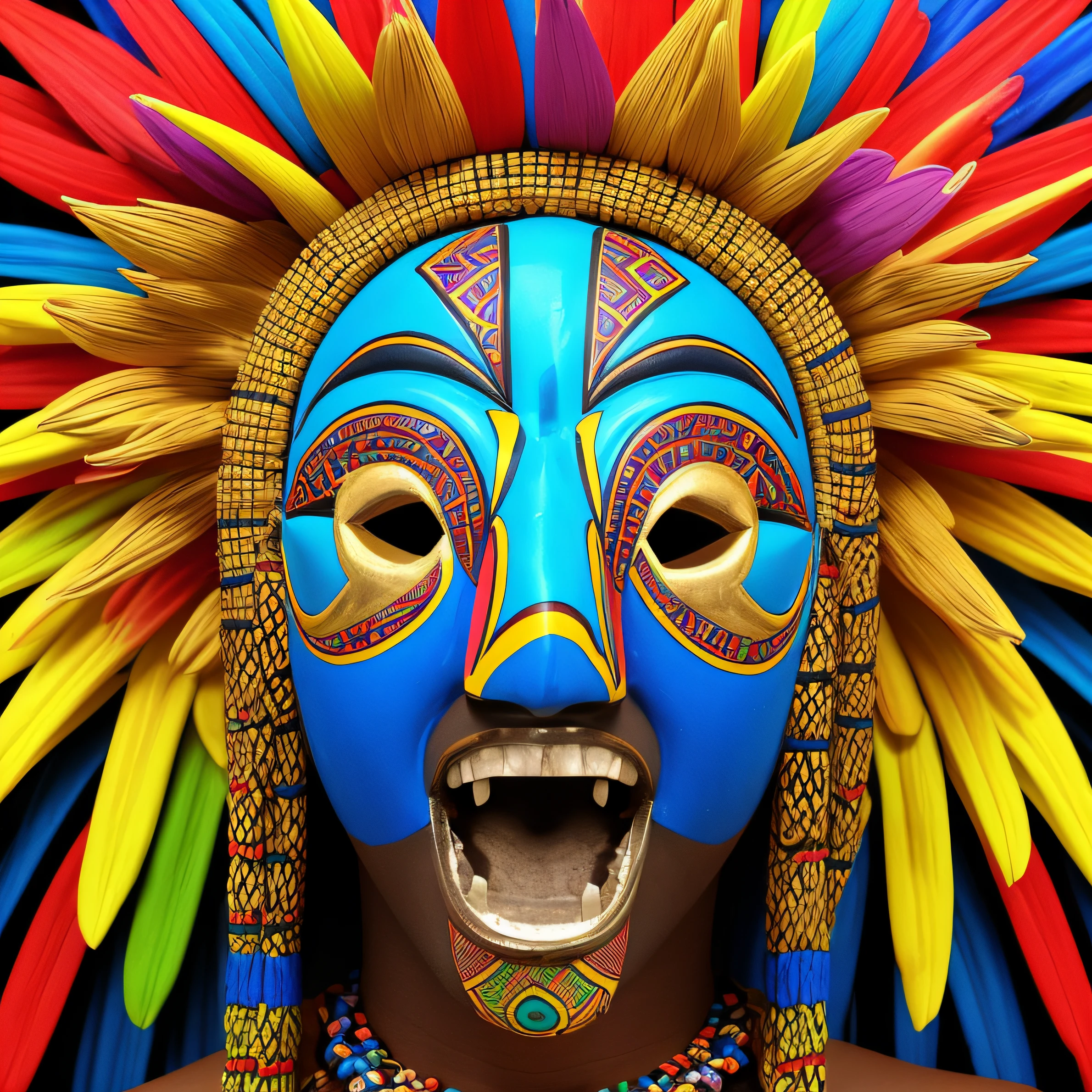 Create a super colorful African tribal mask with lots of details, fundo branco, 8k, melhor qualidade, imagem profissional, sem sombras, cores vivas, imagem realista