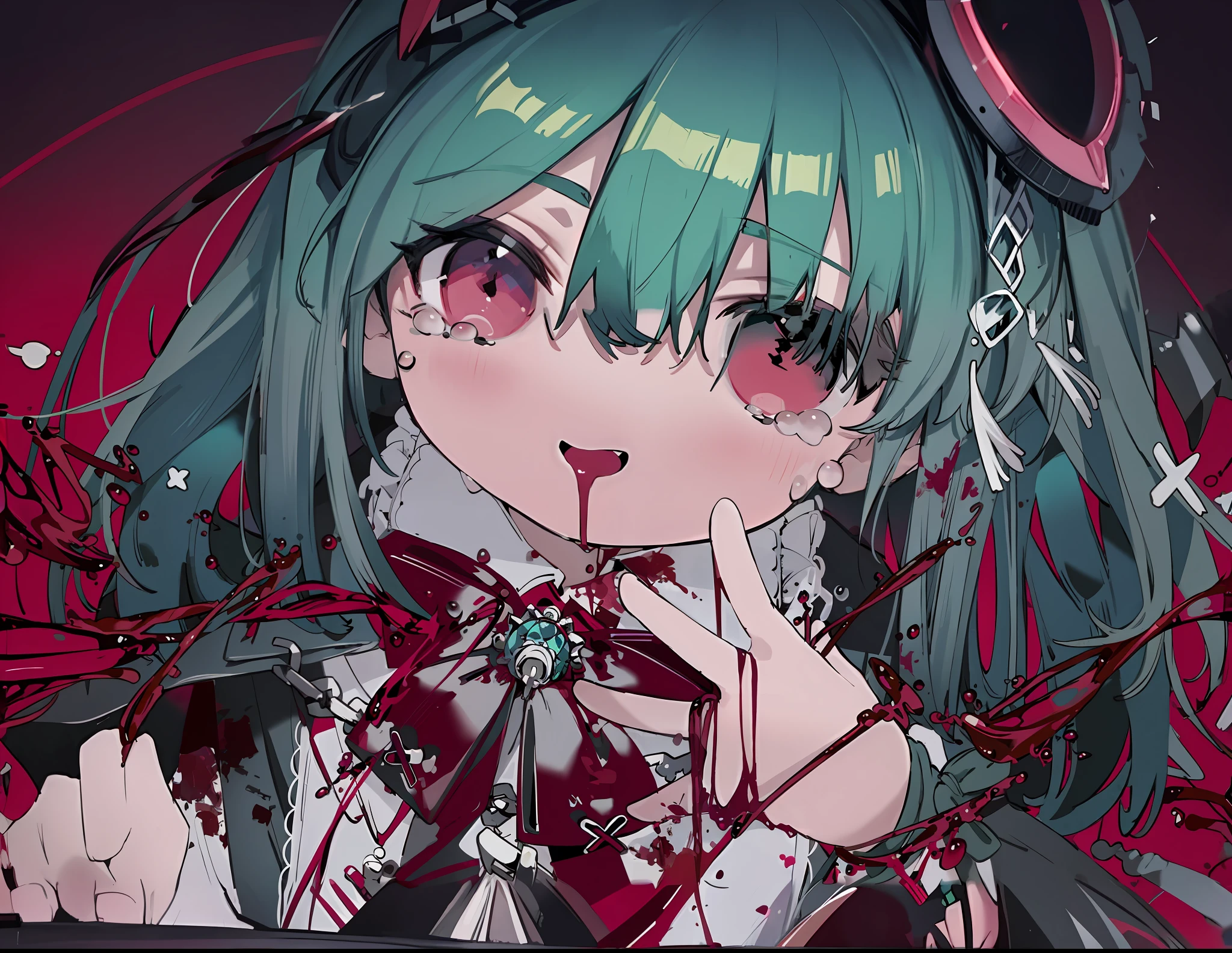 Anime girl with green hair, black eyes and knife, yandere intricate, mikudayo, Yandere, gapmoe Yandere, gapmoe Yandere grimdark, animeaesthetic, nightcore, style of anime4 K, anime moe art style, Detailed digital anime art, [[Blood]], shalltear bloodfallen, animeaesthetic