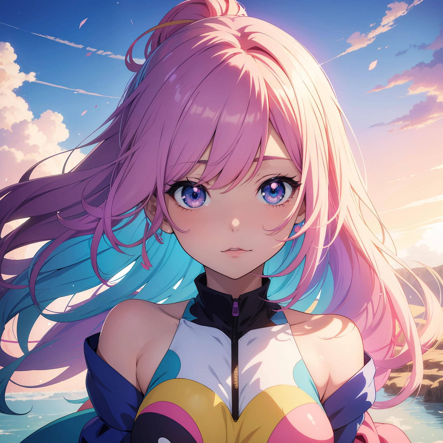 top-quality、Anime girl with colorful hair and colorful dress、 Pastel vivid、Cartoon vivid、Anime Style 4k、Beautiful Anime Portrait、 colourfull、Dream Art Germ、beautiful anime girl、digital art in anime style、Anime Art Wallpapers 4k、Anime Art Wallpapers 4k、digital anime art、extremely detailed art germ