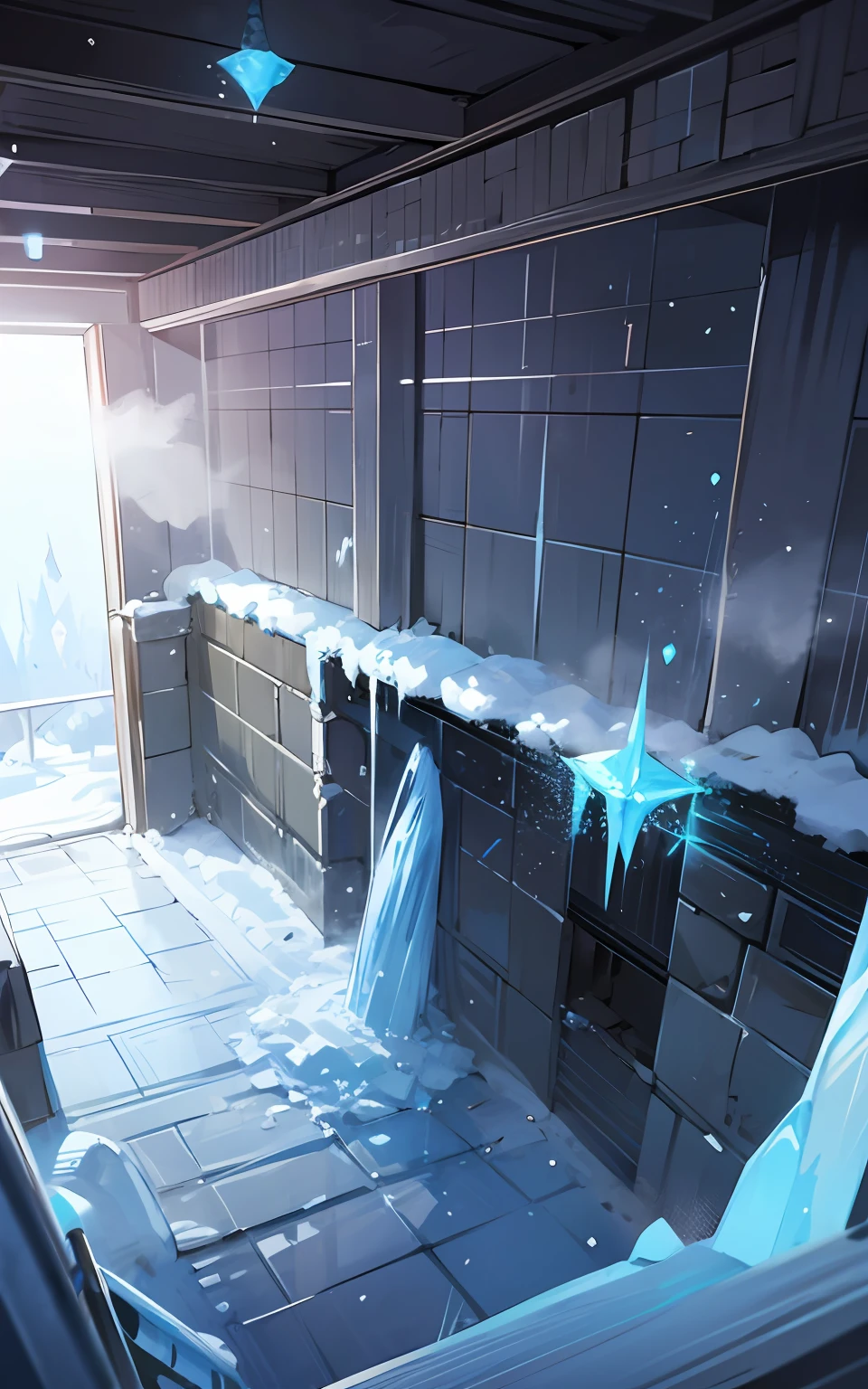 top-quality、hight resolution、detaileds、Ice Dungeon、Frozen passage、snow blowing、