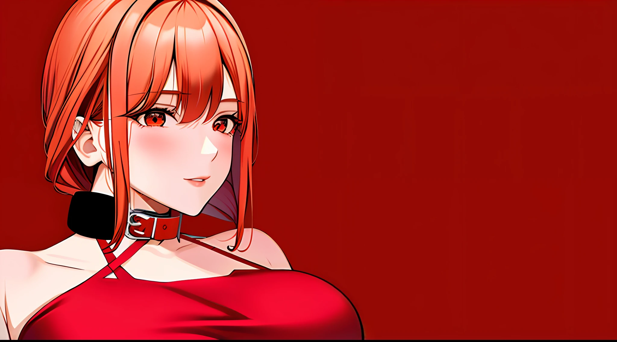 1girll,独奏,red theme,looking at viewert,Large breasts,sportrait,From the side Side,bad-girl,((a matural female)),Dark red dress,U-collar