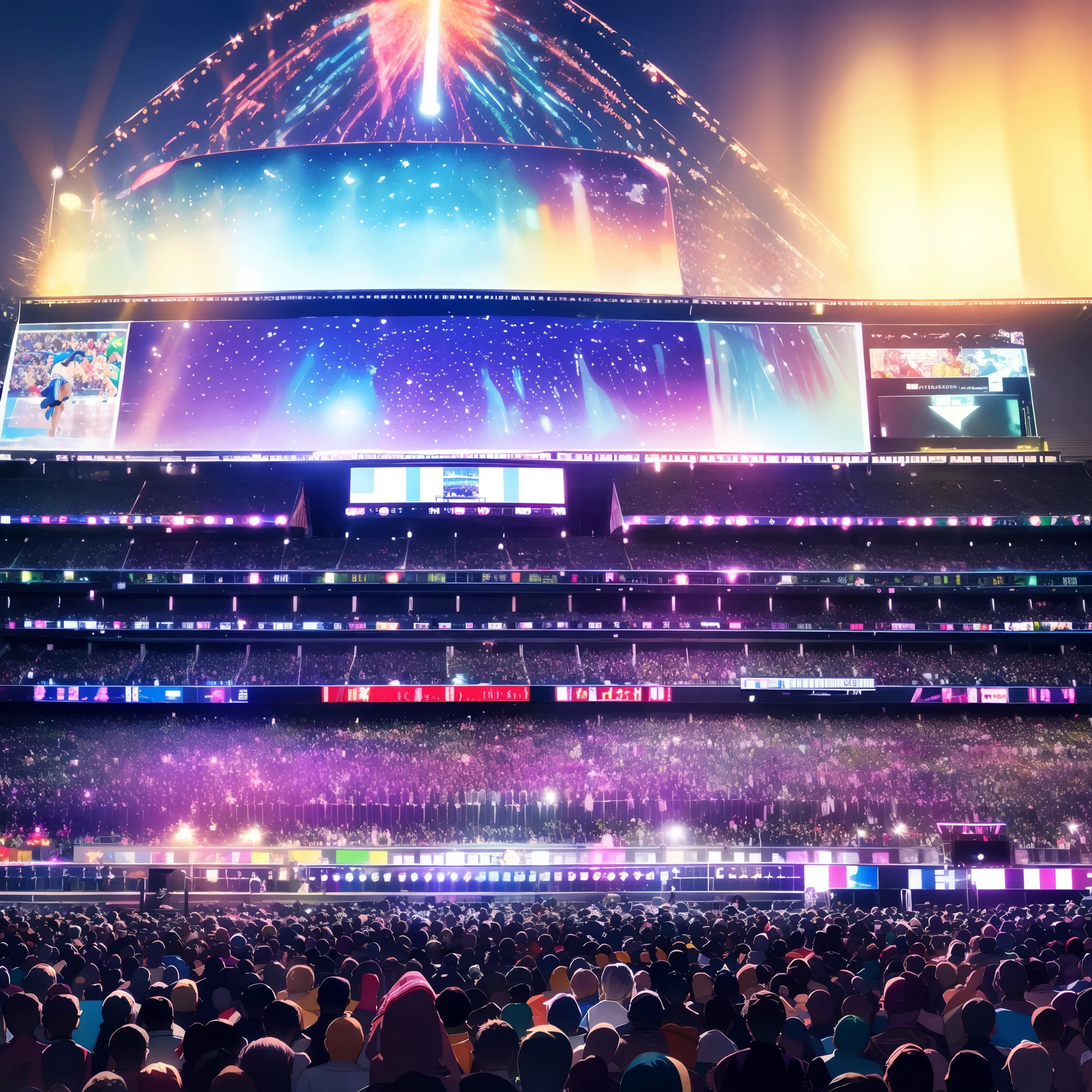 Behind the scenes of an idol on stage、Idol is in the middle of the screen、Stadium at night --auto
