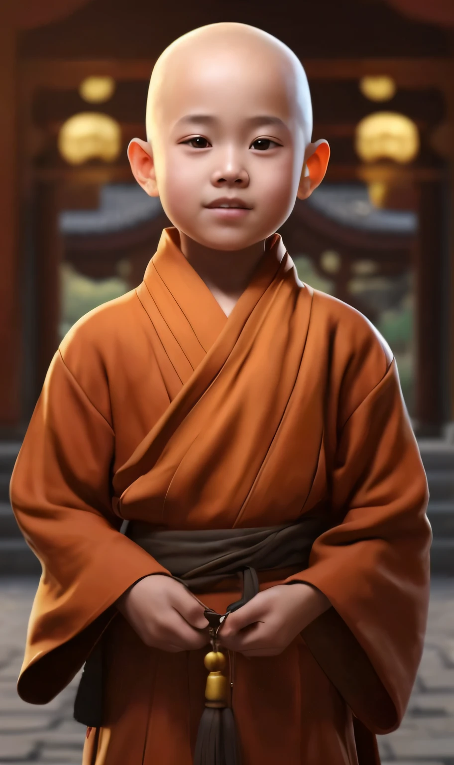 A close-up of a ***** in a monk's costume holding a tassel, lovely digital painting, Personagem pequeno. Unreal Engine 5, monk clothes, Inspired by Hu Zaobin, concept art of a monk, Guviz-style artwork, high quality portrait, yanjun cheng, inspired by Chen Daofu, inspired by Li Shixing