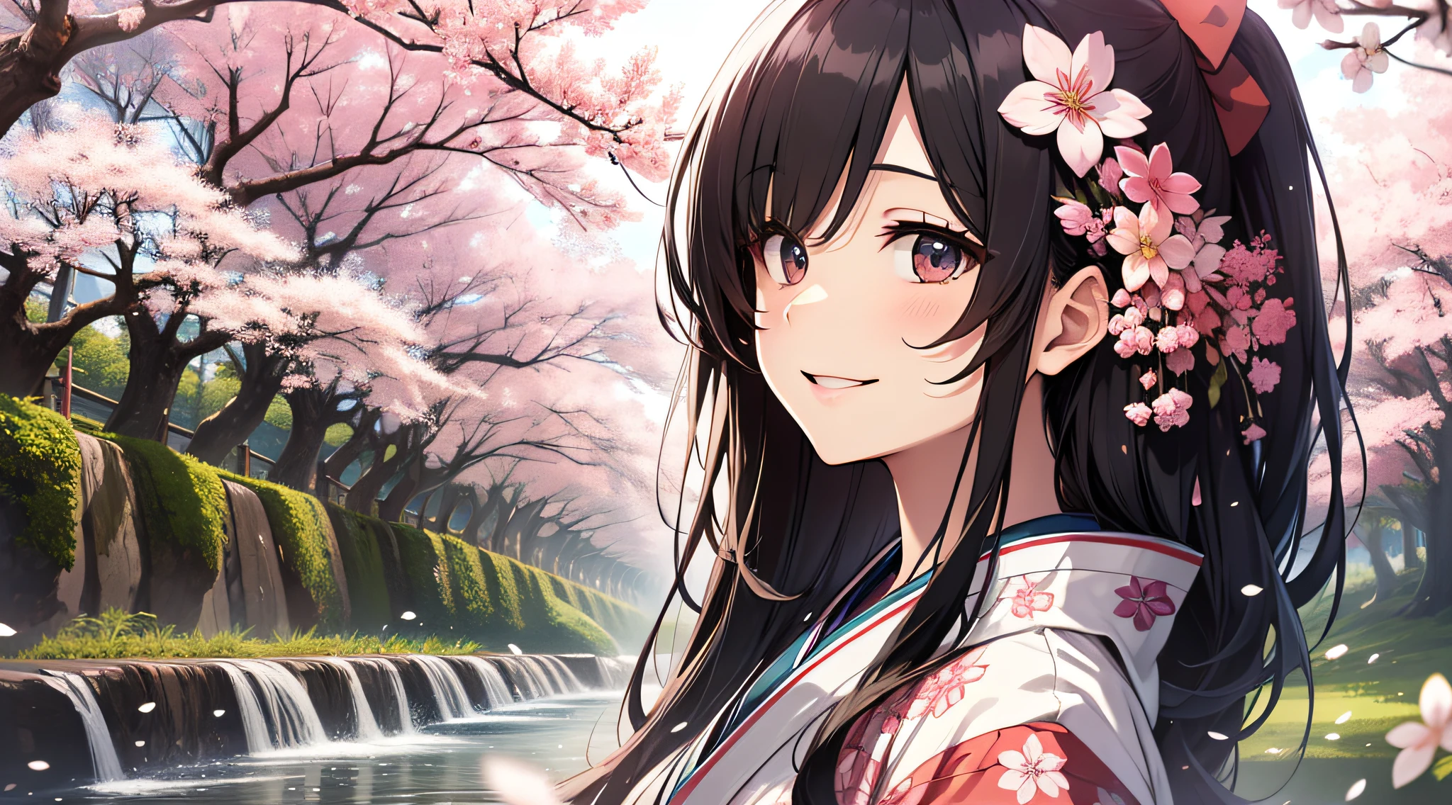 Maruyama Park, Cherry Blossom Festival, womman, Beauty, Smile, Mature, Kimono, see up, tilting face, wide-angle lens, nffsw