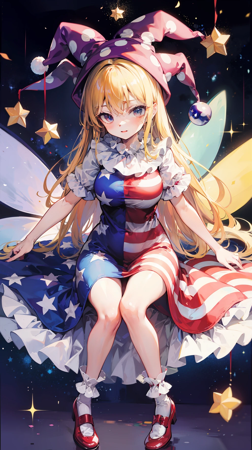 touhou project,Clownpiece,Flag of the United States dress,Flag of the United States socks,universe,fairy wings