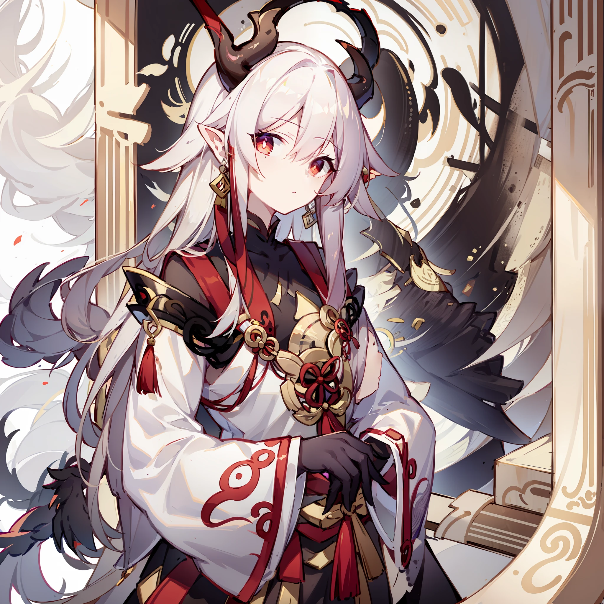 whaite hair,Crane,Dragon's horn,White Xiuxian suit
