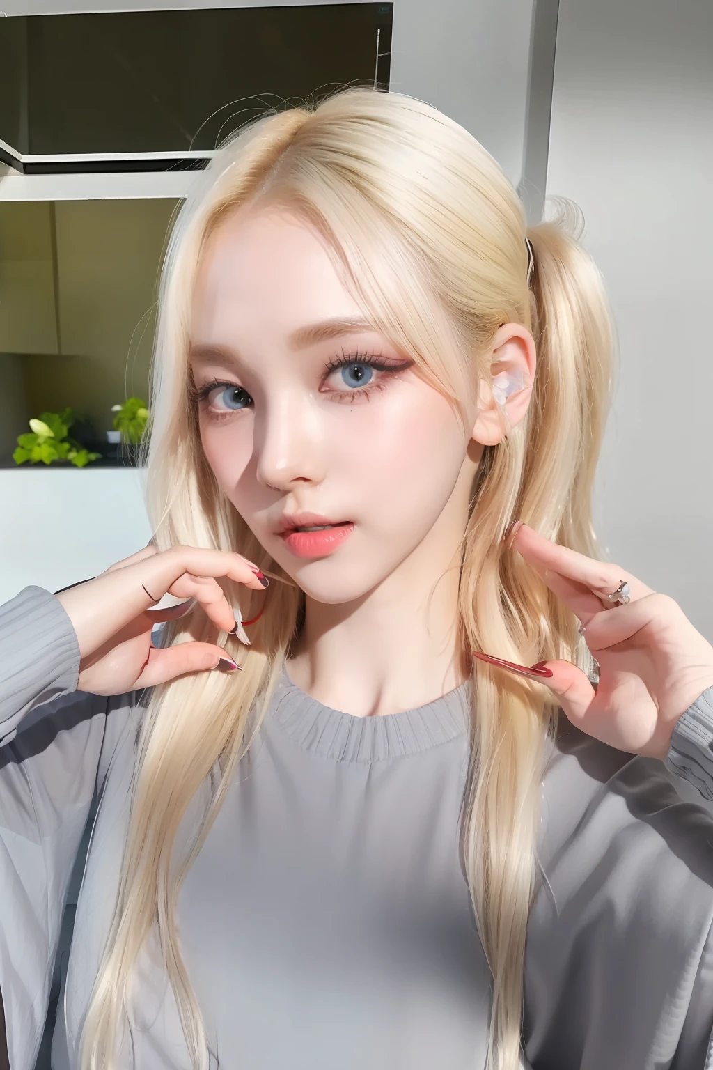(8k, 4k, best quality, highres, ultra high res:1.1), (masterpiece, realistic, photo-realistic:1.1), 1girl, face, close-up, twintails, blonde hair, black eyes, red lips, (looking at viewer:2), absurdly long hair, long eyelashes, eyeshadow, small face, big eyes,
bare shoulders,
high contrast,
