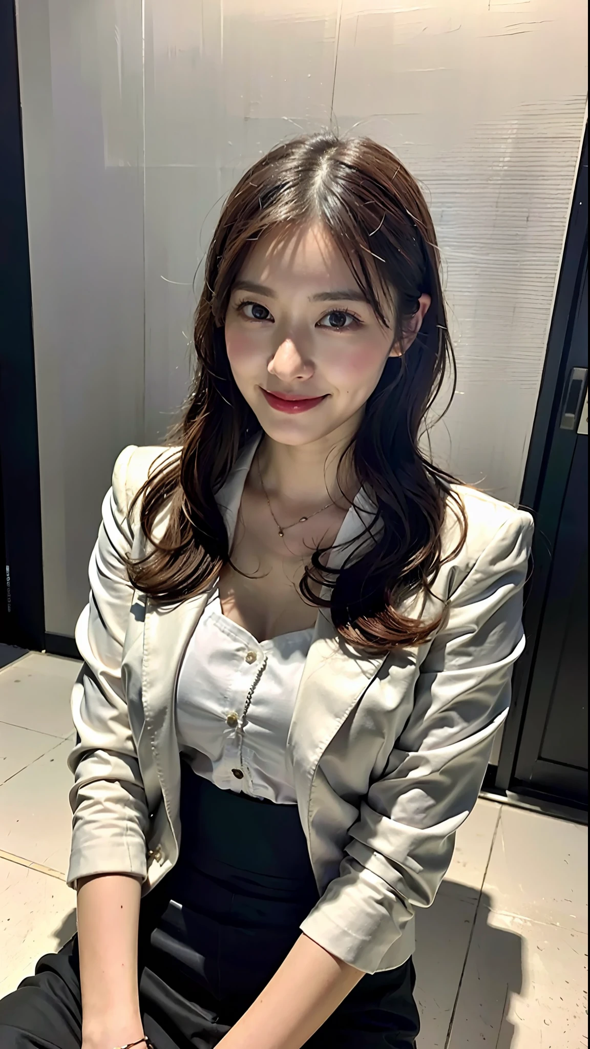 (top-quality、8K、32K、masterpiece、nffsw:1.2)、Cute Japan pictures of married girls、A smile、beauitful face、(Slouched:1.3)、crouching down、(From above:1.2)、(a closeup:1.4)、POV、large full breasts、(beautiful nipple slips:0.9)、Hotel room、the wind、shinny skin、blurry backround、(Front Focus)、(Dark: 1.6)、Fantasy Art、photoRealstic、Dynamic lighting、art stations、poster for、Volume Lighting、extra detailed face、4 k、Award-winning、deep-shadows、lowkey、(formal clothes:1.4)、long、