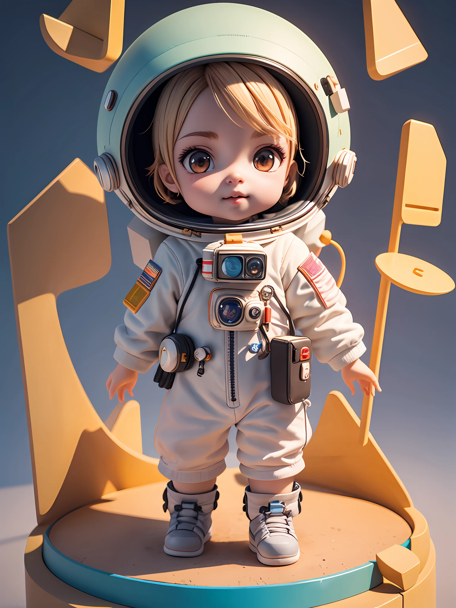 There is a little doll, cute 3d rendering, little astronaut looking up, portrait anime space cadet boy, cute 3d anime boy rendering, cute detailed digital art, male explorer mini cute boy, 3d rendering stylized, 3d rendered character art 8k, cute digital painting, anime style 3d, super detailed rendering