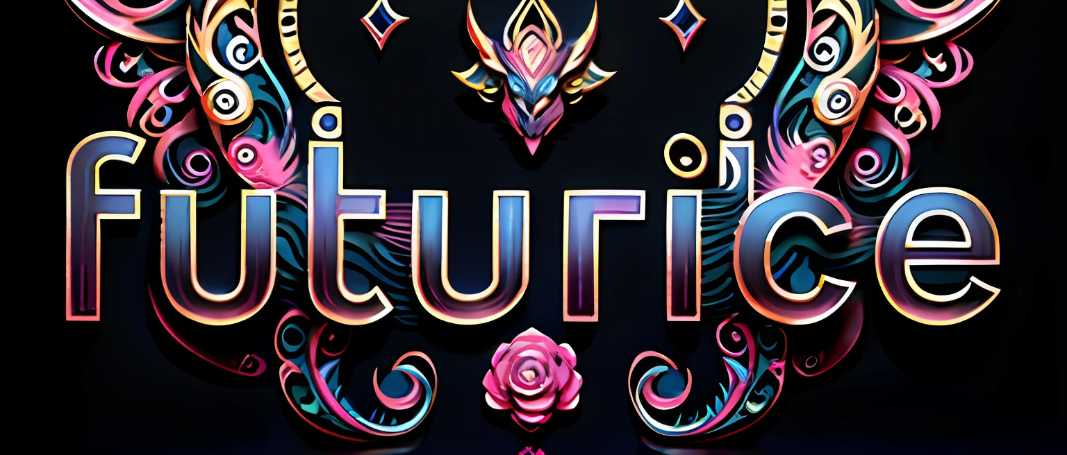 A w44p3n of a blue and gold and pink sculpture, with flowers  scares, dragons and fires,  in front of a black background