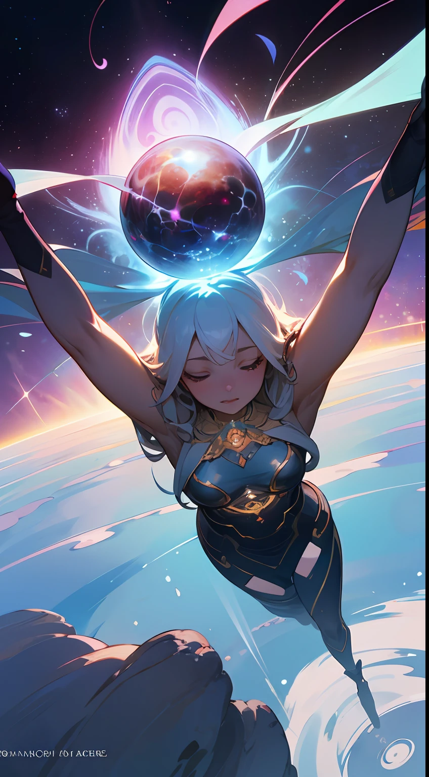 Diving Into The Ether Flowing with The Eternal Soul Through Vibration of love, everything is connected, Flowing energy, Spiritual, Divine, Dreamlike, cosmic, concept-art, mind blowing, Feminine beauty, God, pineal gland, DreamlikeArt