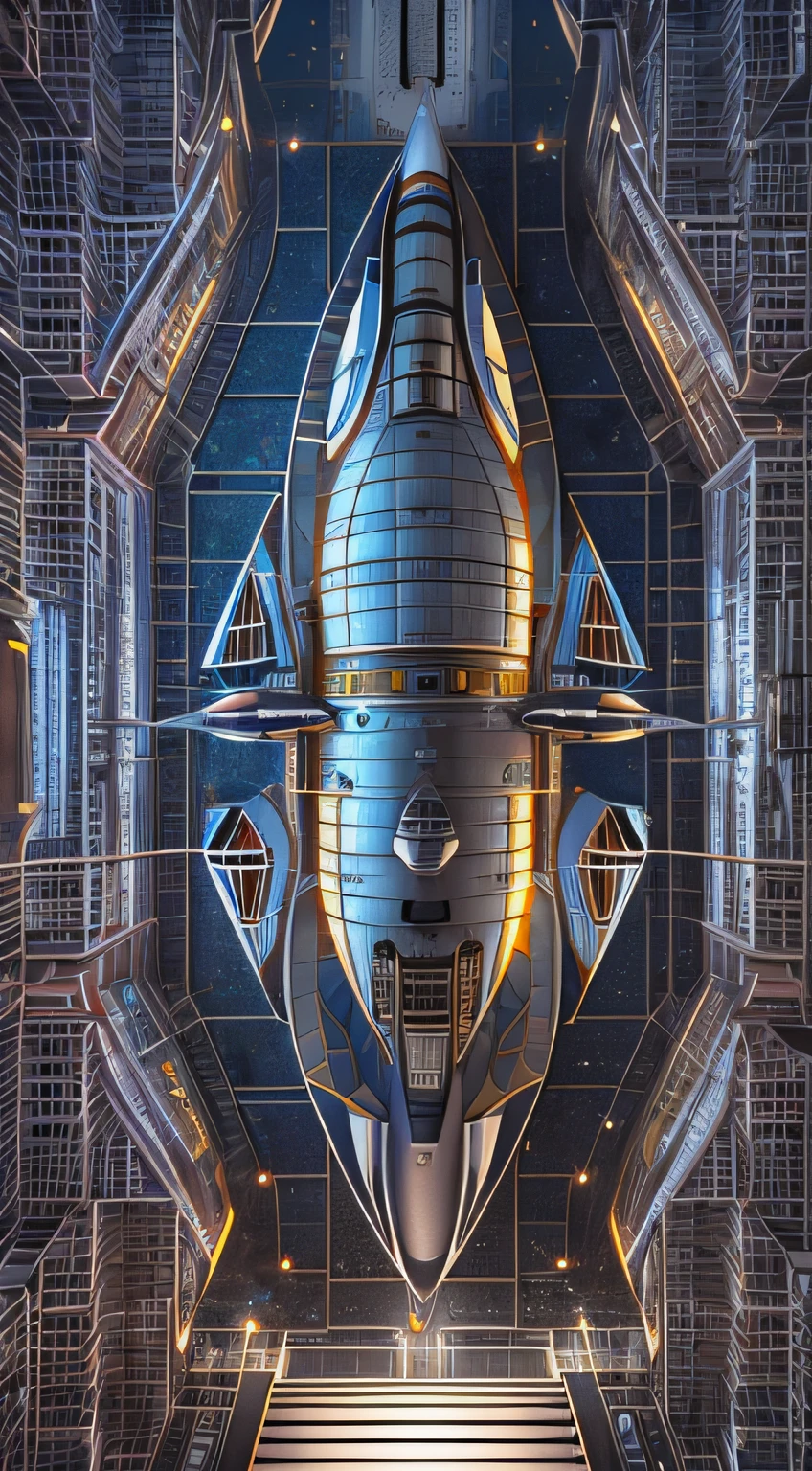space ship,The future is full of technology,Complex symmetrical structure,Ultra-detailed graphics,glittery,(The spacecraft has a strong metallic luster:1.3),Medium close-up and close-up,Silvertone,Streamlined,rendering by octane,Ultra photo realsisim,hyper realisitc,A masterpiece of science fiction,Cinematic texture,hyper photorealism,Premium wallpapers,Master masterpieces,offical wallpaper.(Screen Living:1.3),bird's eyes view:1.3