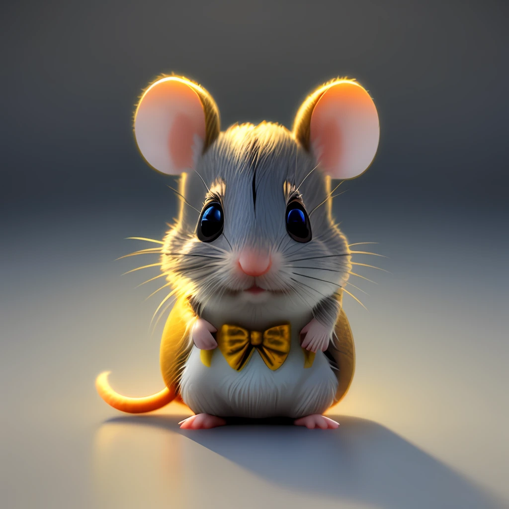 A cute little mouse in light 3D，frontage，First time wearing a fancy dress，An expression of surprise and delight