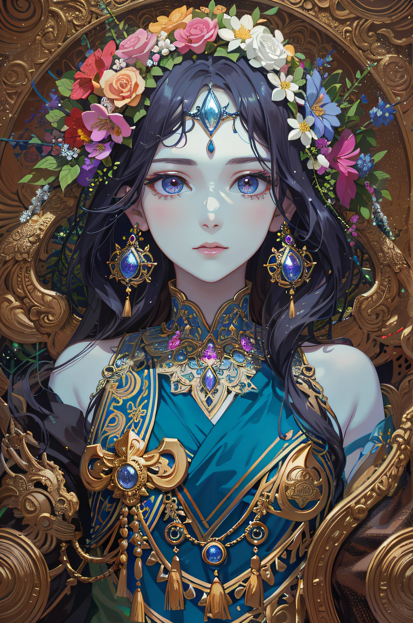 Noble clothes,Super real,对称,Expose cleavage,moderately sized breasts,White skin of the,jewely