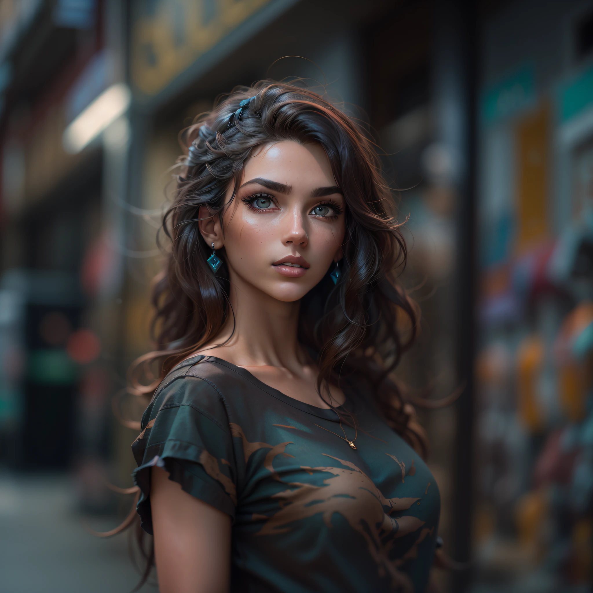 Foto de retrato de rosto completo de menina europeia de 25 anos, ..RAW, mulher bonita, semi-open strawberry lip, covinhas, wistful expression, (brown hair with extra long wavy), ((rosto detalhado)), ((detailedfacialfeatures)), (pele fina detalhada), pale skinned, ambiente de megacidade cyberpunk, (cor fria), humid, humid, reflexo, (masterpieceShot com Canon EOS R5 (detalhe) (Fotos realistas) (detalhes detalhados) mola a 50mm |, F/2.8,  HDR, (8k) (papel de parede) (cinematic lighthing) (lighting dramatic) (foco nítido) (complexo), fotografia ..RAW, fotografia ..RAW, fotografia gigachade, camera pose, jeans preto, back arm, 8k UHD, DSLR, de alta qualidade, grain movie, Fujifilm XT3, Film Stock Photo 4 Kodak Portra 400 Camera F1.6 Rich Colors Lenses Ultrarealistic Textures Dramatic Lighting Unreal Engine Art Station Trends Cinestill 4B8r3B4p7yhRXuBWLqsQ546WR43cqQwrbXMDFnBi6vSJBeiF8tPW85a7r7DM961Jvk4hdryZoByEp8GC8HzsqJpRN4FxGM9mess, Muscles, Veias Estouradas, Contas, (( portanto & roxo vestido sexy)), (rabo de cavalo, 1 capacete grande),