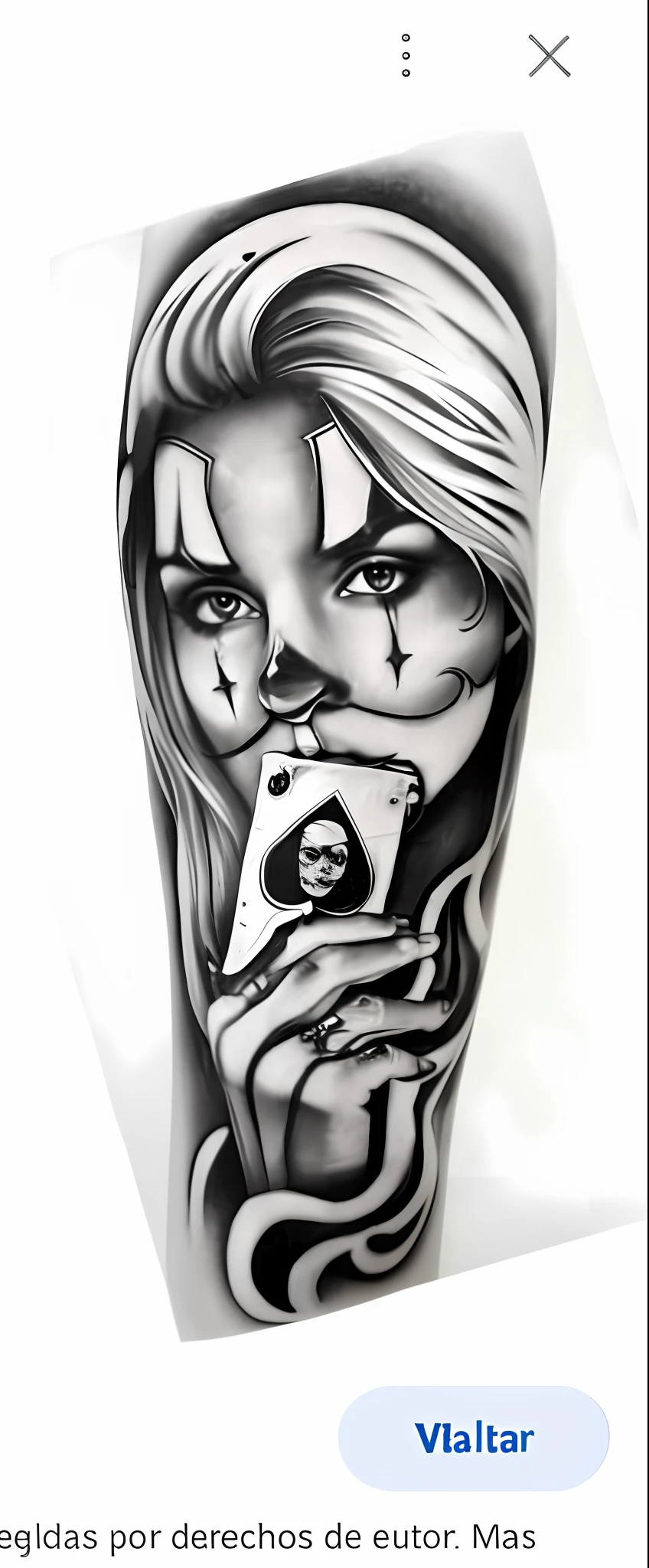 Un primer plano de una persona sosteniendo un naipe con un tatuaje, arte del tatuaje, Estilo de tatuaje negro y gris, tatuaje en blanco y negro, Realismo Dibujo del tatuaje, Realistic tattoo design, Tatuaje de realismo, Tatuaje galardonado, Tatuaje sombreado hiperrealista, Blanco y negro realista, Detallado y realista, tatuaje sombreado, tinta blanca y negra ', Estilo de tinta, estilo de tatuaje