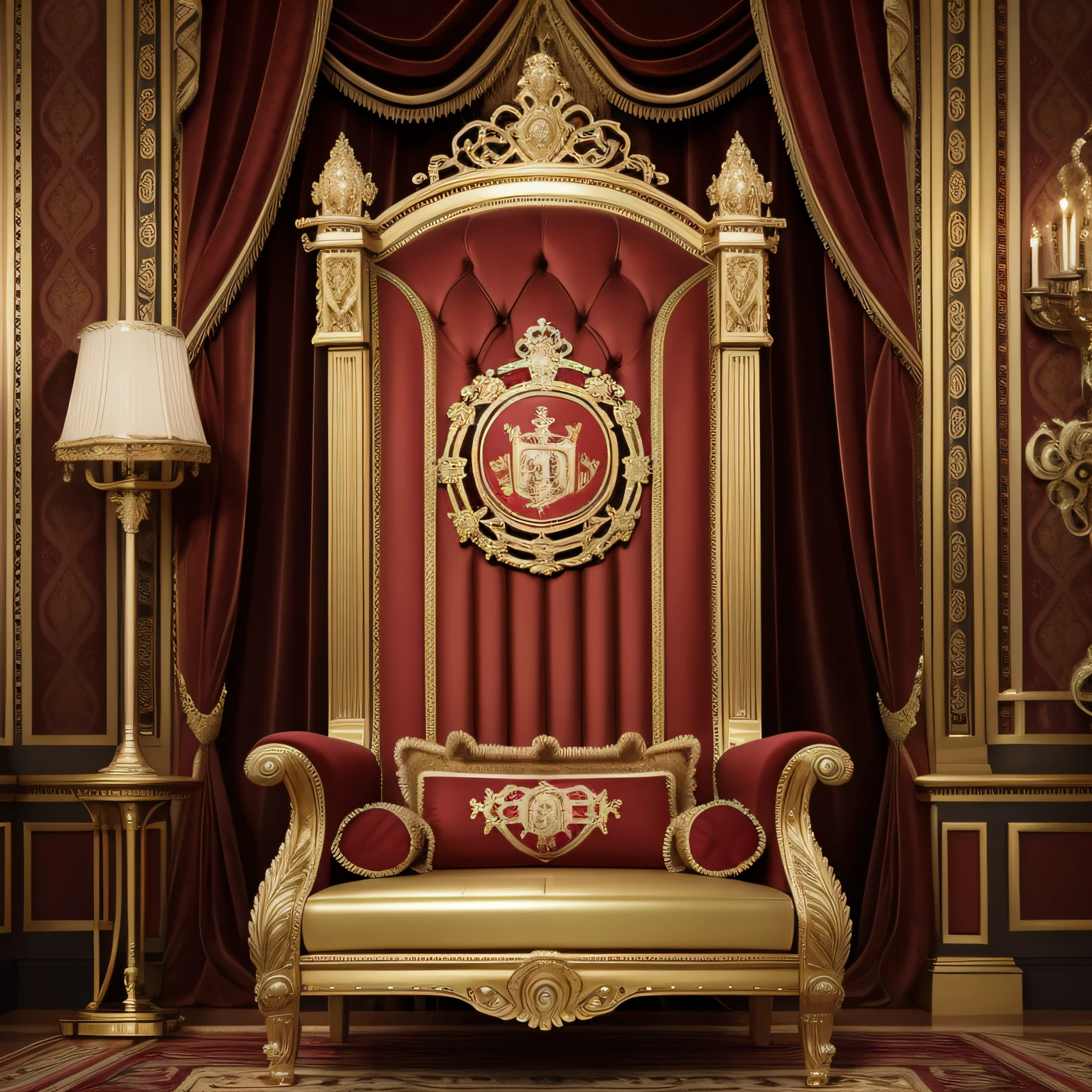 This photograph captures the grandeur and elegance of the English throne, adorned with intricate carvings, gilded accents, and plush velvet upholstery fit for royalty. The high backrest showcases a regal coat of arms, symbolizing the authority and lineage of the monarch. The throne's impeccable craftsmanship and luxurious design make it a captivating centerpiece in any regal setting, embodying centuries of British monarchy tradition