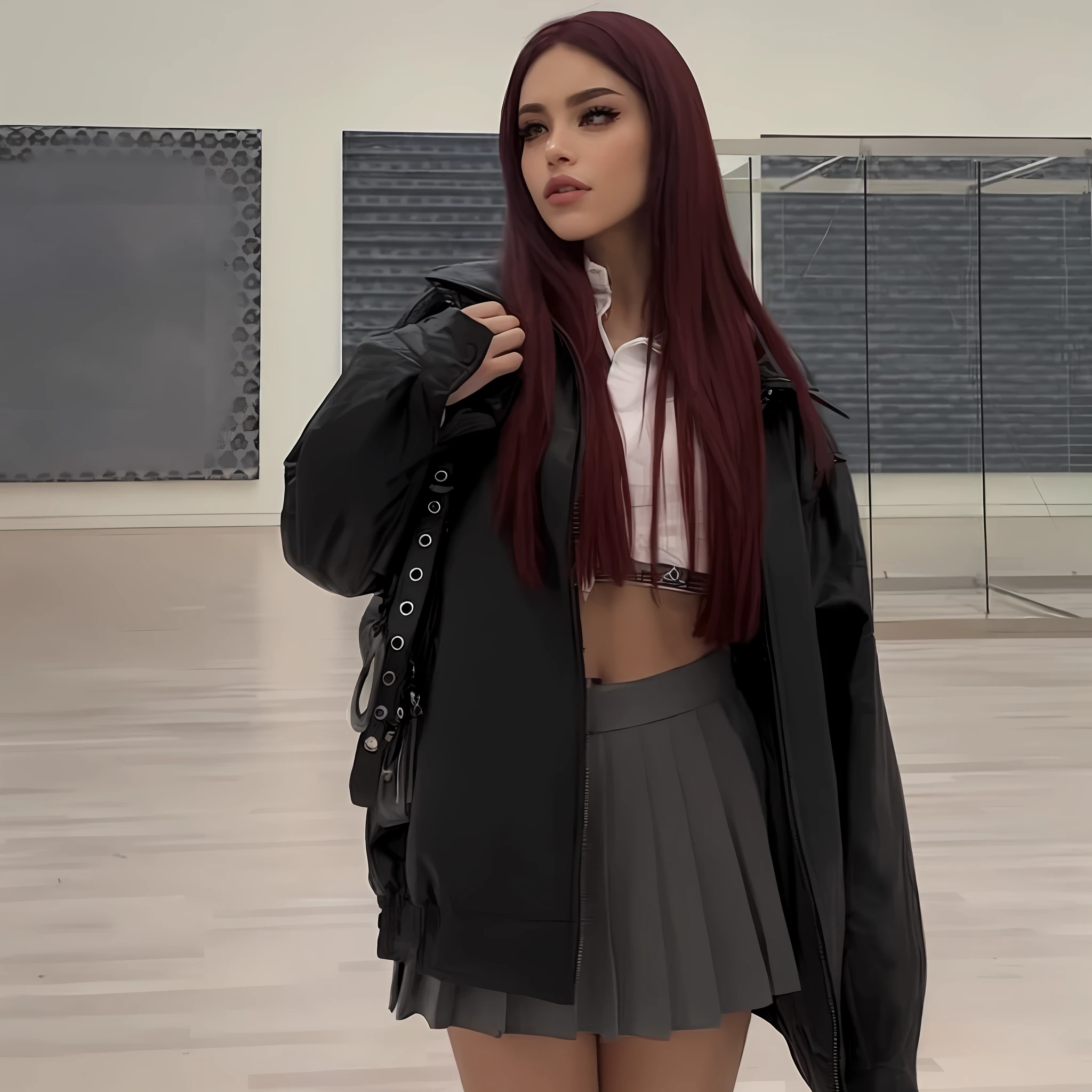 Mulher de saia e jaqueta posando para uma foto, ava max, Retrato de Jossi de Blackpink, ariana grande as a sith, jossi do blackpink, usando jaqueta e saia, Jisoo do Blackpink, jisoo do blackpink, com longos cabelos ruivos, Parque Roseanne do Blackpink, she is wearing streetwear, foto de perfil, com cabelos longos