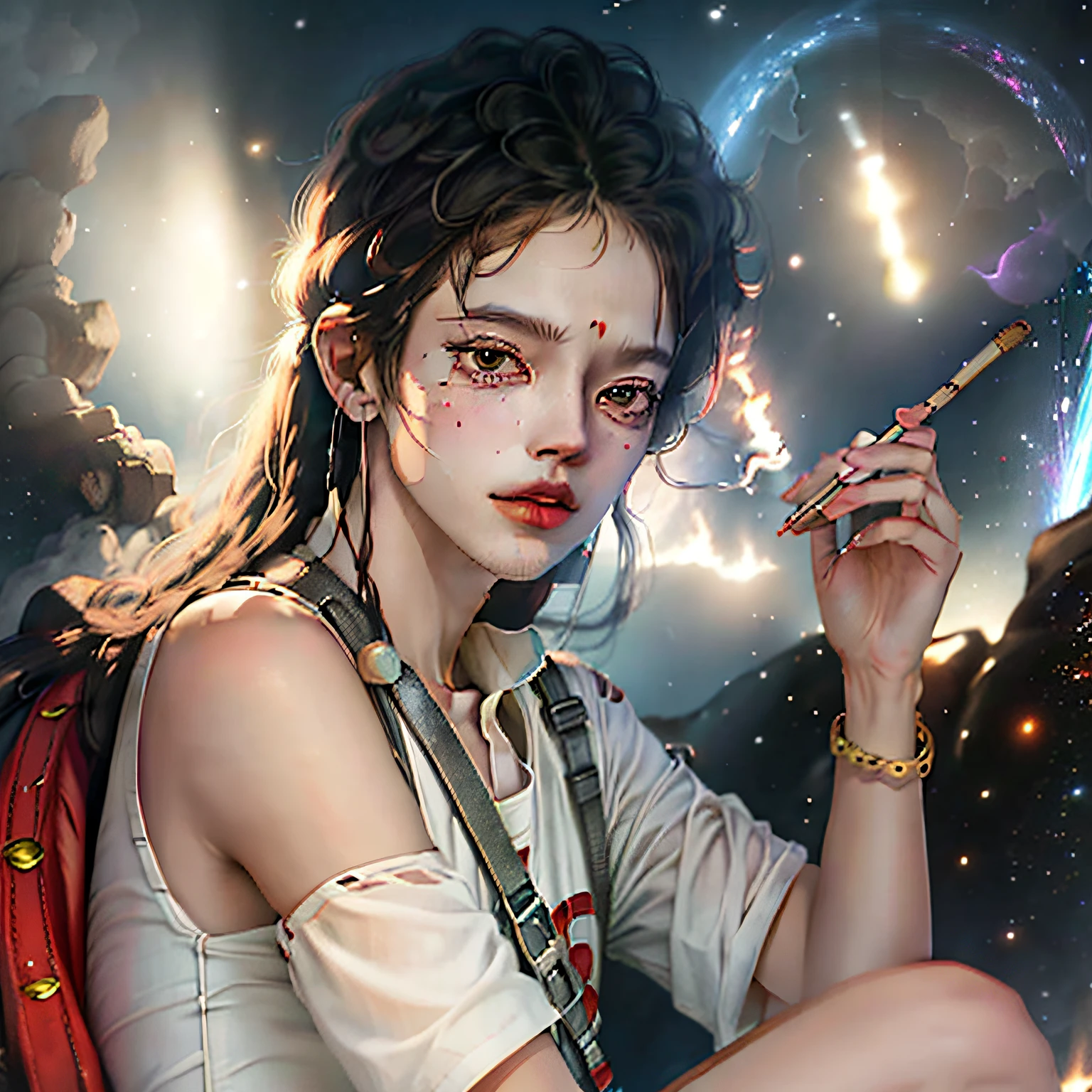 luffy ，Sit on the captain of the spaceship and smoke，Travel to the Milky Way