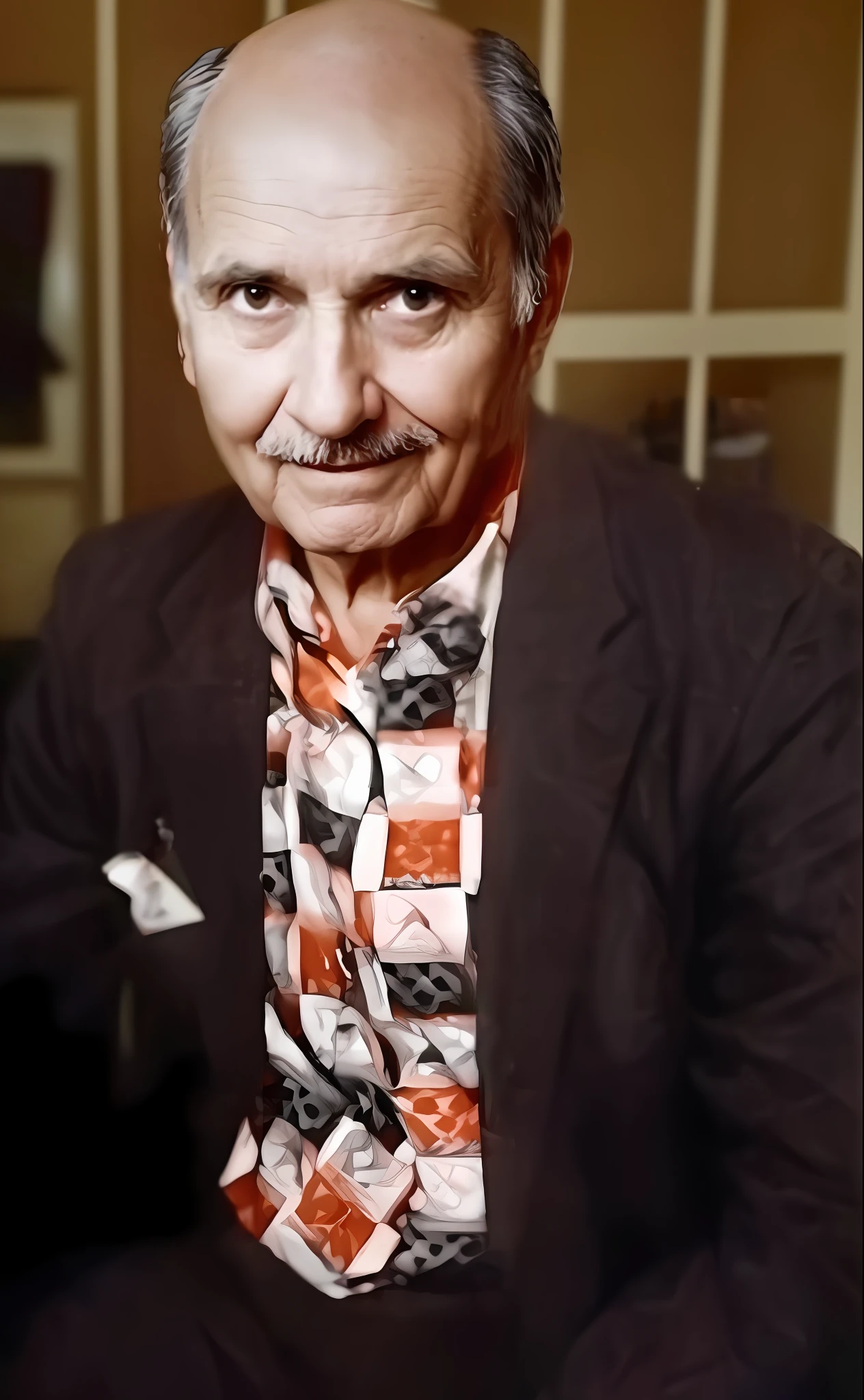 old man, bald, looking at camera