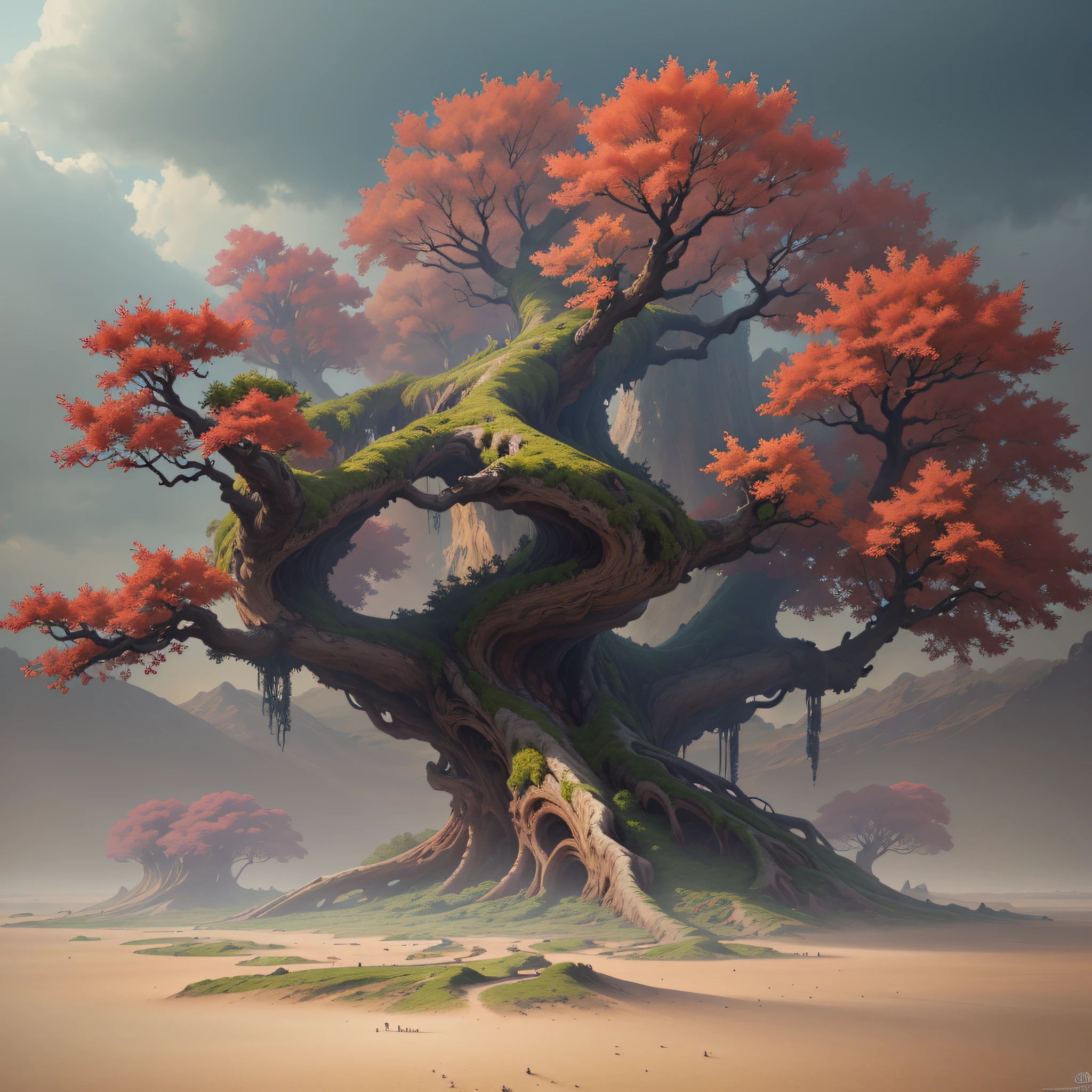 Panorama of plum blossoms,((Best quality)),single tree,,(The trees are full of bright red plum blossoms:1.6),A tree grows out of the ground, concept art by senior environment artist, Artstation contest winner, conceptual art, age-old tree, Fantasy Tree, old trees, environment concept art, giant tree, big trees, treant, senior concept artist, Ultra detailed concept art, environmentart, Ancient trees, hyper-high detail.Digital painting,Rich colors, Ultra-realistic textures ,astonishing detail,Dramatic lighting on the Unreal Engine Trend Art Booth