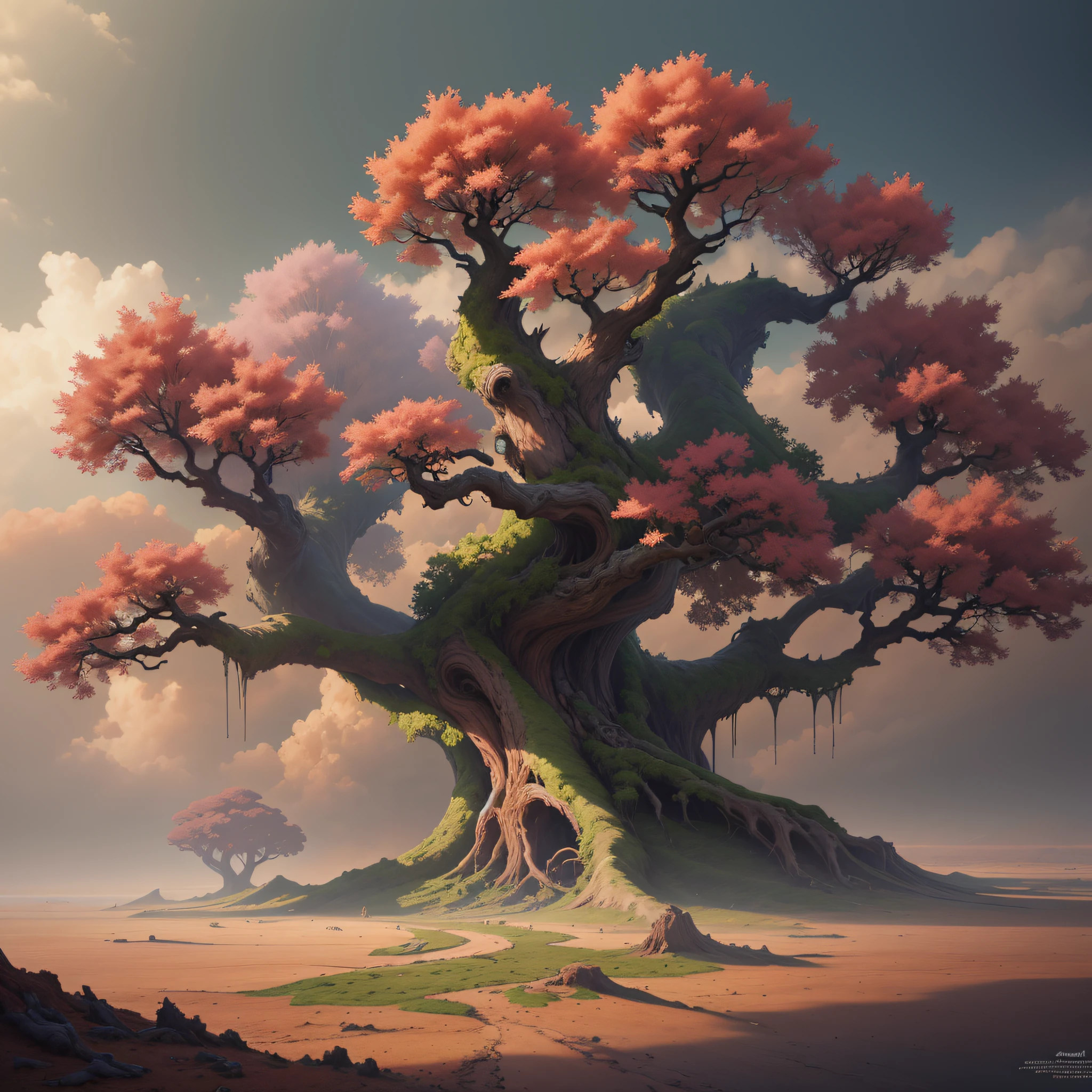 Panorama of plum blossoms,((Best quality)),single tree,,(The trees are full of bright red plum blossoms:1.6),A tree grows out of the ground, concept art by senior environment artist, Artstation contest winner, conceptual art, age-old tree, Fantasy Tree, old trees, environment concept art, giant tree, big trees, treant, senior concept artist, Ultra detailed concept art, environmentart, Ancient trees, hyper-high detail.Digital painting,Rich colors, Ultra-realistic textures ,astonishing detail,Dramatic lighting on the Unreal Engine Trend Art Booth
