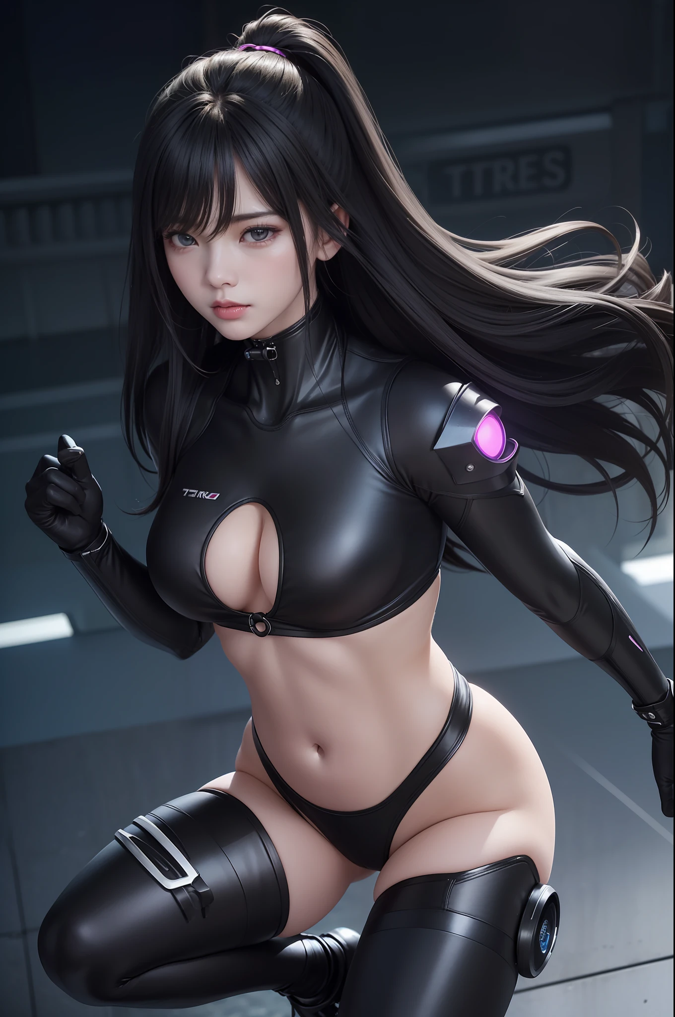 delicated face、18-year-old KPOP idol cyborg girl、(Carbon Fiber Cyborg Body)、Carbon fiber body、{{twin-tail hair}}、{{{Hair that flutters in the wind}}}、{{{medium breasts}}}、(Mechanical joint)、bangss、Charming curves、Middle of the pelvis、Cute、Feminine、Detailed body、sea side、Standing、the beach、glistning skin、((Pafia Leola))、(highleg、Spread Leg、camel's toe、cammel toe、vulvashaped:1.25)、(cyberpunked、nffsw:1.2)、([[glowing neon]]、(The upper part of the body:1.15)、(8K、Raw photography、top-quality、 ​masterpiece: 1.45)、(N Ticker W:1.2)、(((The Darkness)))、{{{actionpose}}}、Multiple beautiful women、wide-hips、thick thight、doress、ふしだらな、Pose Seductive、Extreme hourglass body type、stripper、In a club、Dancing、Black theme、crouching down、Open your crotch、Optimal ratio of 4 fingers to 1 thumb