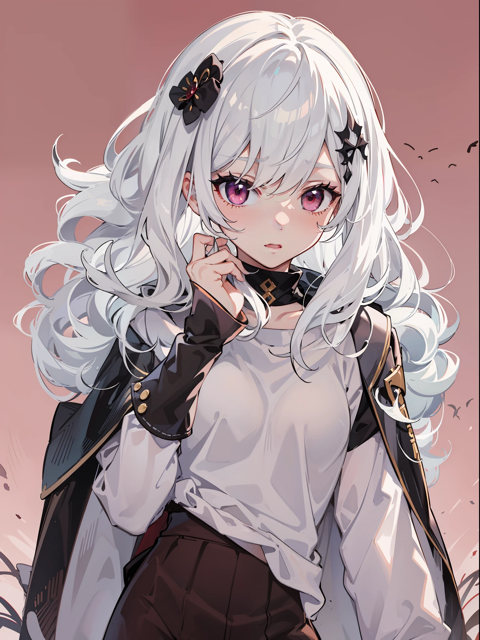 teens girl,White hair,Maroon eyes,Blackn clothes,exteriors