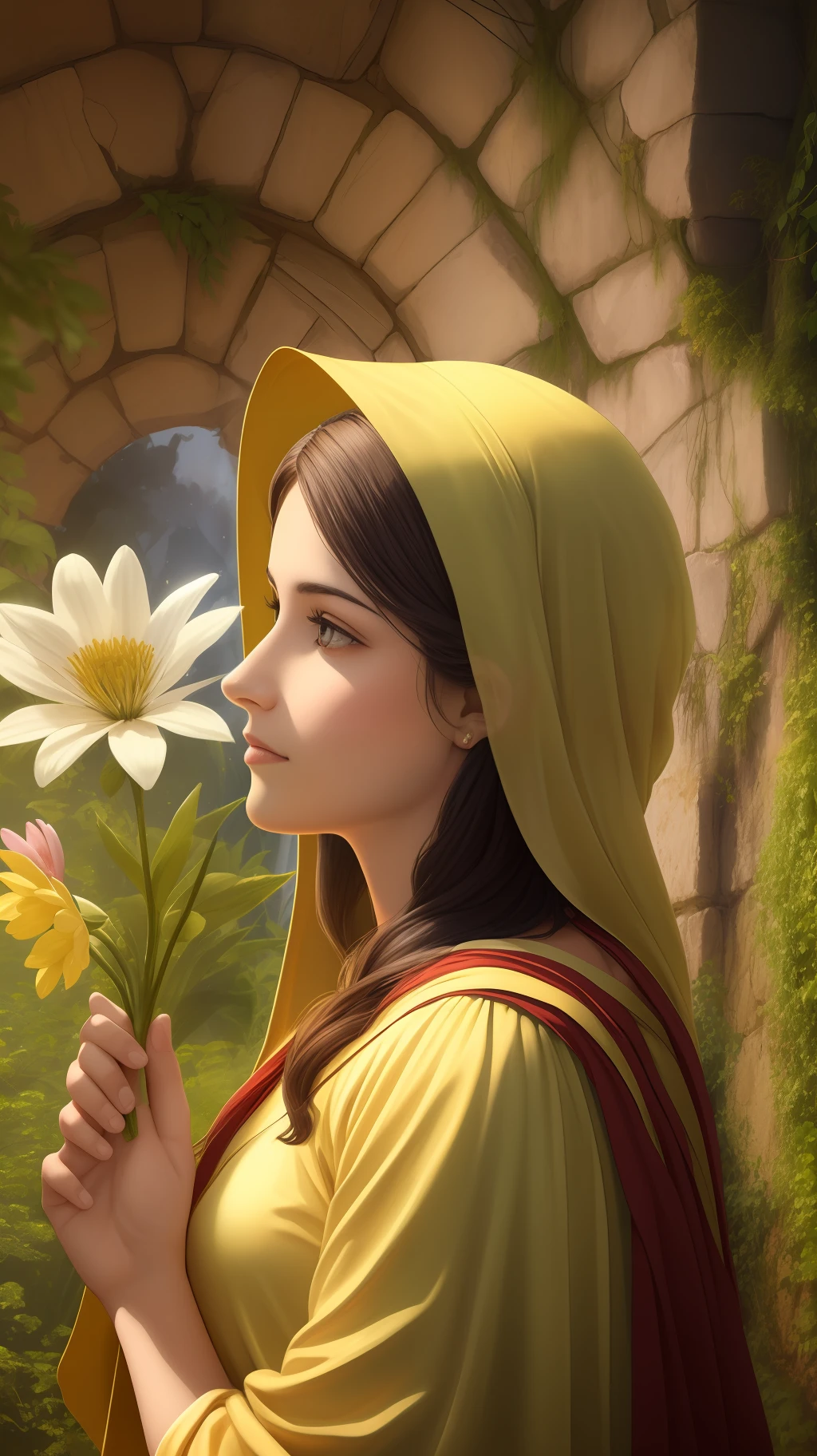 Um jesus cristo belo em um jardim de flores e iluminado pela luz do sol ((( beautiful and christian foyography  )))