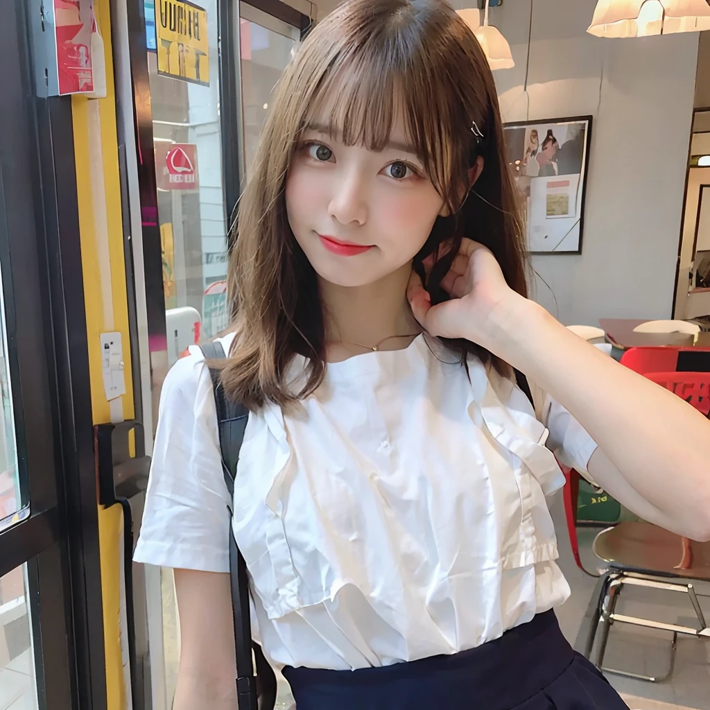 Shooting status(Morning School Bus 1.5、Grabbing the strap hanging from the ceiling、High school girl chatting with friends)girl figure(Long hair that grows to the waist 1.5、Big breasts 1.5、Sophisticated model body shape 2.0)(White short-sleeved shirt specified by the school(V-shaped open shirt 1.8 No Bra 1.5)、skirt by the(a miniskirt))Gravure sexy body visible from the waist up sexypose Sexy Costumes