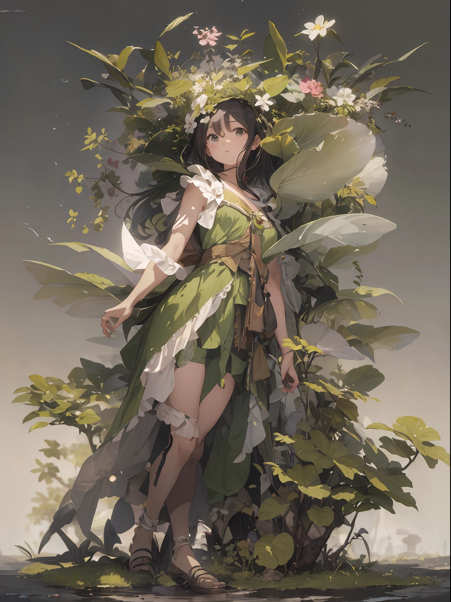 (obra-prima, melhor qualidade: 1.4), (absurdos, highres, ultra detalhados: 1.2), (1 homem bonito de cabelo verde: 1.4), (rei da natureza: 1.4), magia verde, (flora: 1.4), playful illustrations, imaginative overlays, artistic fusion, fantastic scenes, narrativas evocativas, visuais impressionantes, parte superior do corpo, depth of field-ar 2:3-s 200