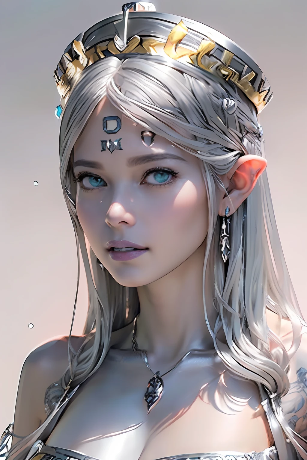Ultra-detailed complex 3D rendering of the face, (masterpiece, top quality, octane rendering,), glamour shots full body image, very beautiful young elves, cleavage, (highly detailed skin: 1.2), (exposure: 1.1), ((blue micro bikini: 1.95)))). , 8k, (((very soft breasts)), (((conspicuous large pink areola)), beautiful Caucasian woman with white skin with full soft breasts with big buttocks, one, long braided hair, big breasts, dynamic angles, (((huge breasts: 2.4)), ultra-realistic photos, ((((((silver hair)))), futuristic urban background, facial muscles, (((((detailed and glamorous silver crown)))), In the style of Marvel Comics, ArtStation Trends, Clear Focus, Intricate Details, Very Detailed, Detailed Green Eyes, Sharp Focus, Digital Rendering, Professional, Abs, Lip Gloss, Glossy Skin, Sexy Pose, Golden Tattoo All Over Body, Silver Pattern All Over Body, Silver Lame Skin, Gold Glitter Skin, Mansuji, Buttocks, Jeweled All Over the Body, with silver scales, silver hair,