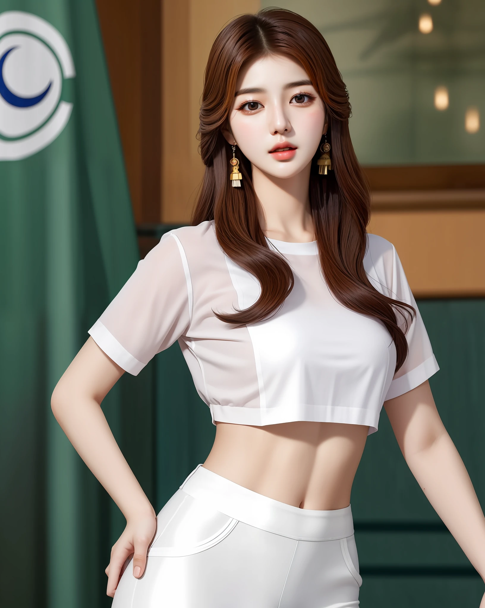1girl, solo, (beautiful Korean Idol girl:1.8), (beautiful Pakistani woman:1.8), (detailed face), (beautiful detailed realistic eyes), (closed mouth:1.35), (realistic big breasts:1.5), slender abs, full body, caramel hair, Surrealism, Futurism, Social realism, Realism, Hyperrealism, cinematic lighting, Fujicolor, first-person view, wide shot, Wide-Angle, Eye-Level Shot, 85mm, Nikon, Canon, Fujifilm, Sony FE, Sony FE GM, UHD, retina, masterpiece, (anatomically correct:1.5), super detail, high details, high quality, award winning, best quality, highres, 1080P, HD, 4K, 8k, (hyperrealistic), heterochromic eyes, small moles under the eyes, loose white shirt, yoga pants, big breasts, long legs, tight abs, camel toes, dynamic pose