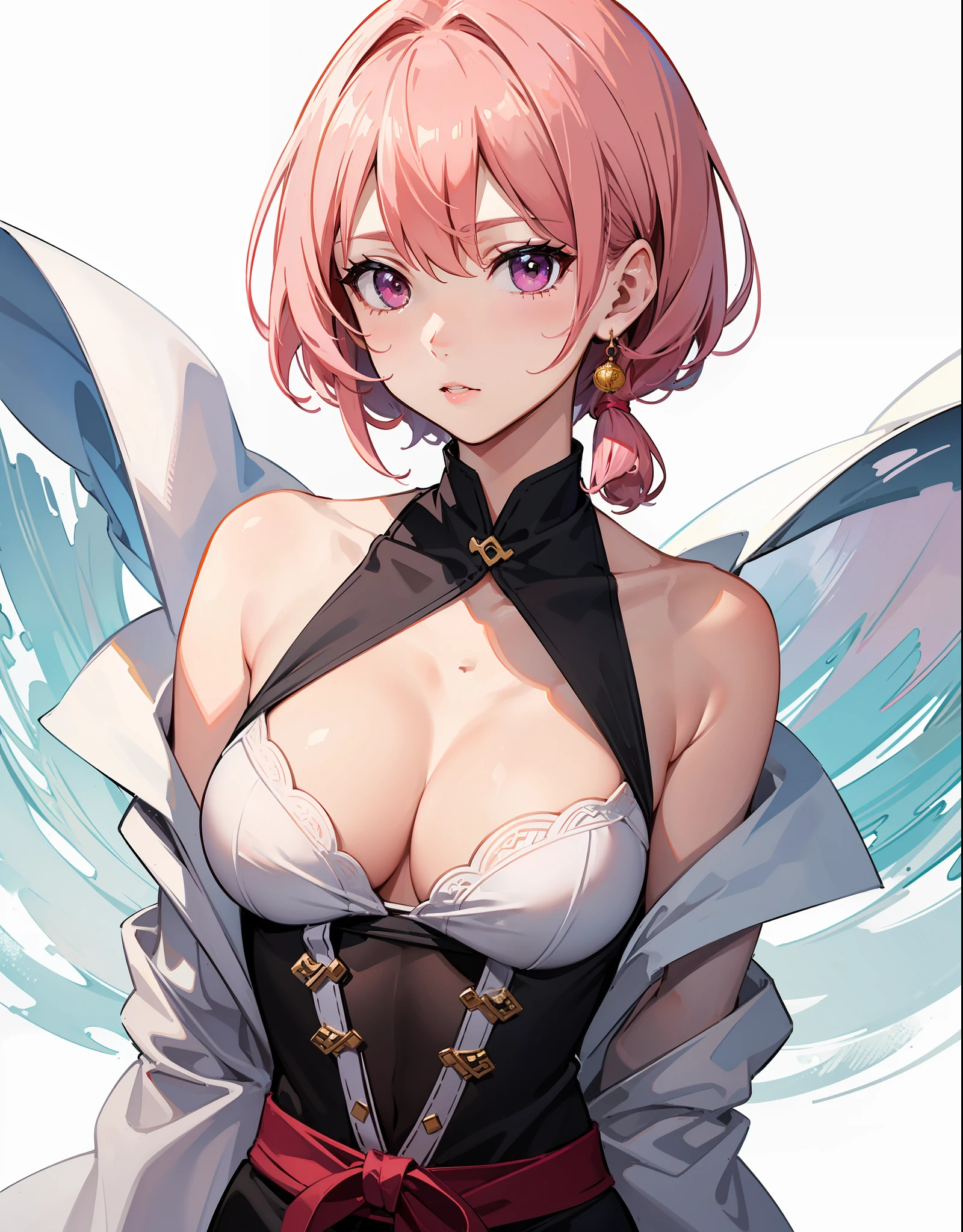 upperbody closeup,sportrait,little breast,Fashionab,Handsome,beijing,15 year old woman,cleavage,A pink-haired,Off-the-shoulder attire,white straitjacket,ponds,Lunette de soleil