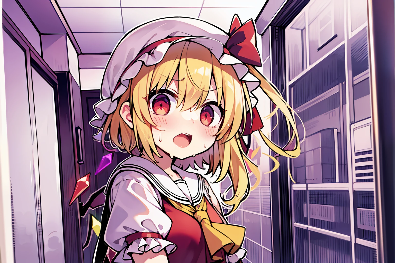 Flandre Scarlet、Surprised face、close、Wearing sweat