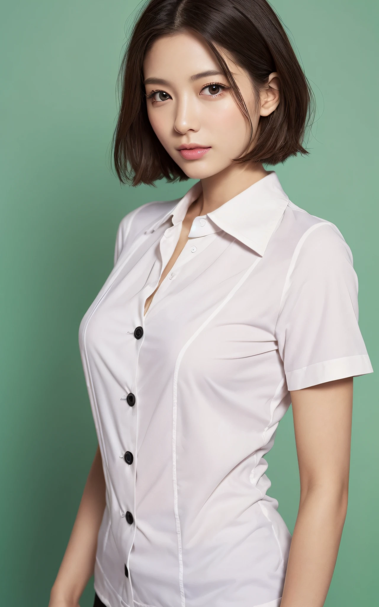 ((Nurse))、Angel in White、Extraordinary beauty、full body Esbian、inside hospital、(((a miniskirt)))、((Unbutton your shirt、Chest is open.))、((Revealing nurse clothes))、Short-cut hairstyles 、Women in Japan、Photorealsitic、Beautiful detailed eyes、Hyper-Realism、highcontrast、Ultra HD、realistic skin textures、Top image quality、top-quality、超A high resolution、Fine details、Very meticulously