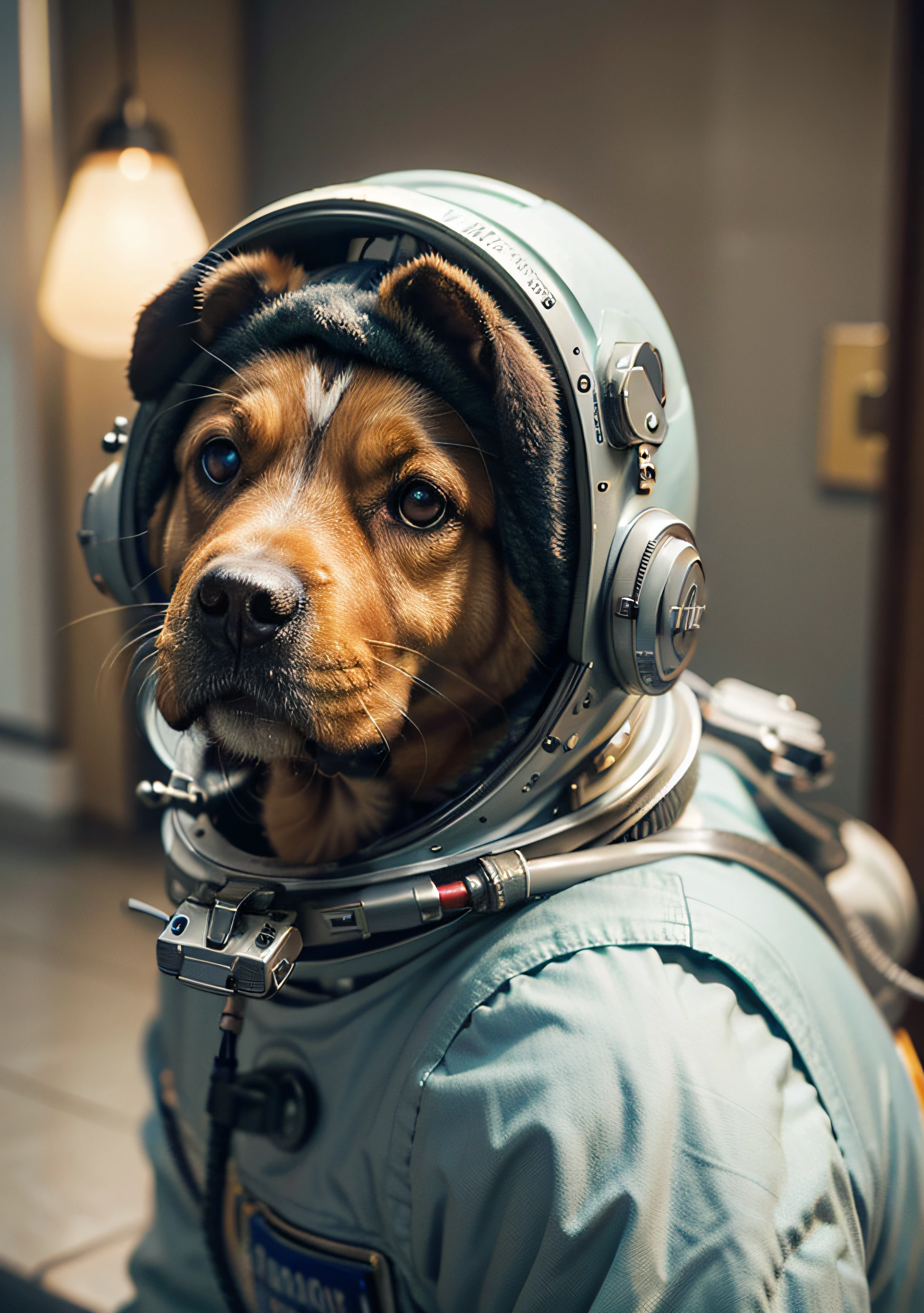 domerban dog with astronaut suit Photo taken by EOS R5 with RF 24-105mm f lens + hyper realistic + professional light + cinematography --s 850 --q 5 --v 5.1